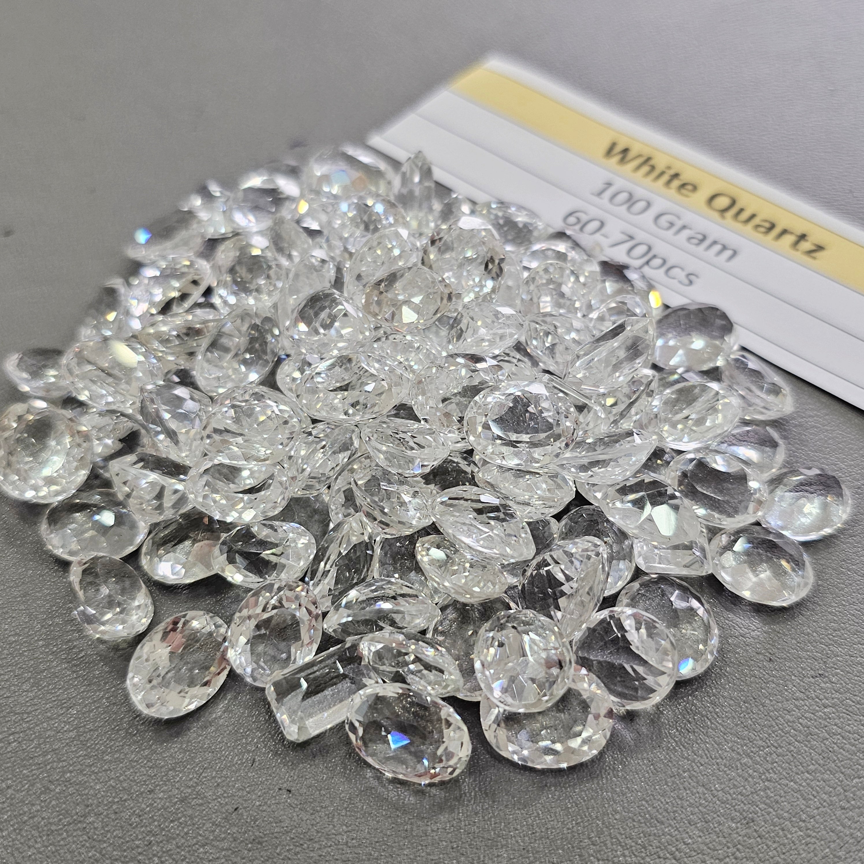 100 Grams Natural white Quartz Faceted | 12–16mm | 60–70 Pcs | Clean Clarity - The LabradoriteKing