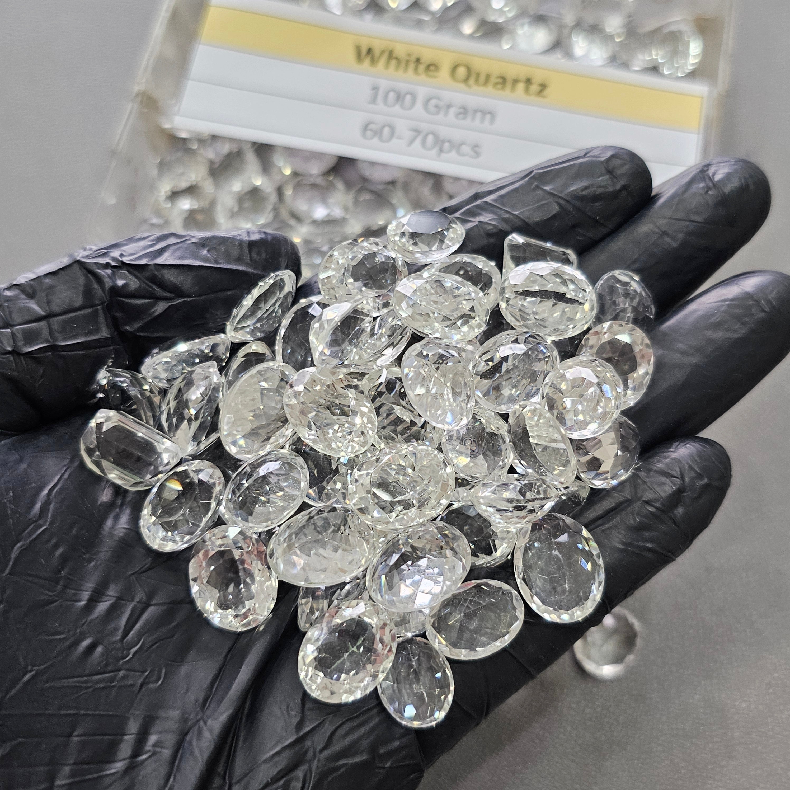 100 Grams Natural white Quartz Faceted | 12–16mm | 60–70 Pcs | Clean Clarity - The LabradoriteKing