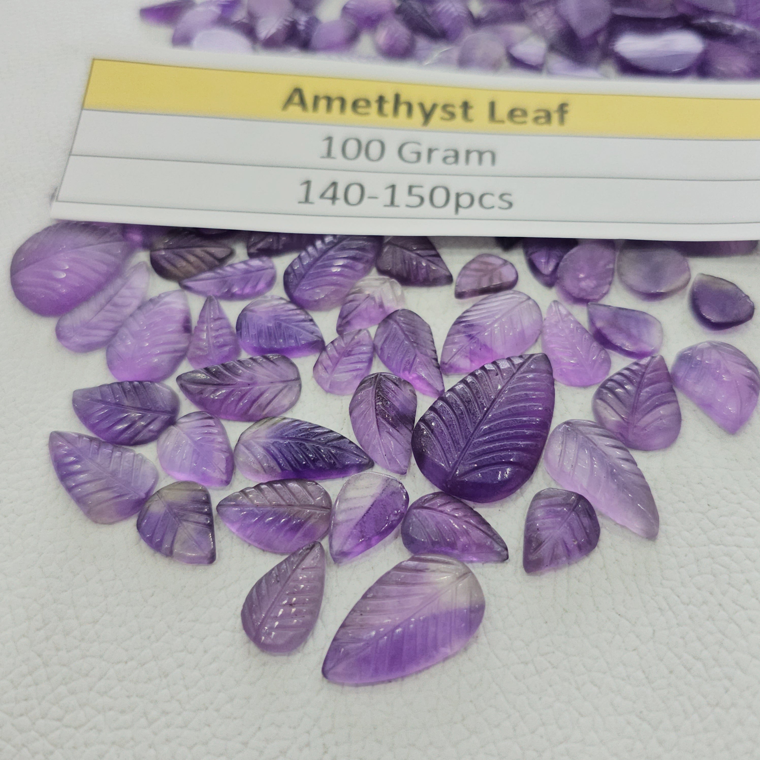 100 Grams Of Amethyst Leaf Carved | Flat Back | 150 pcs | 11mm-31mm - The LabradoriteKing