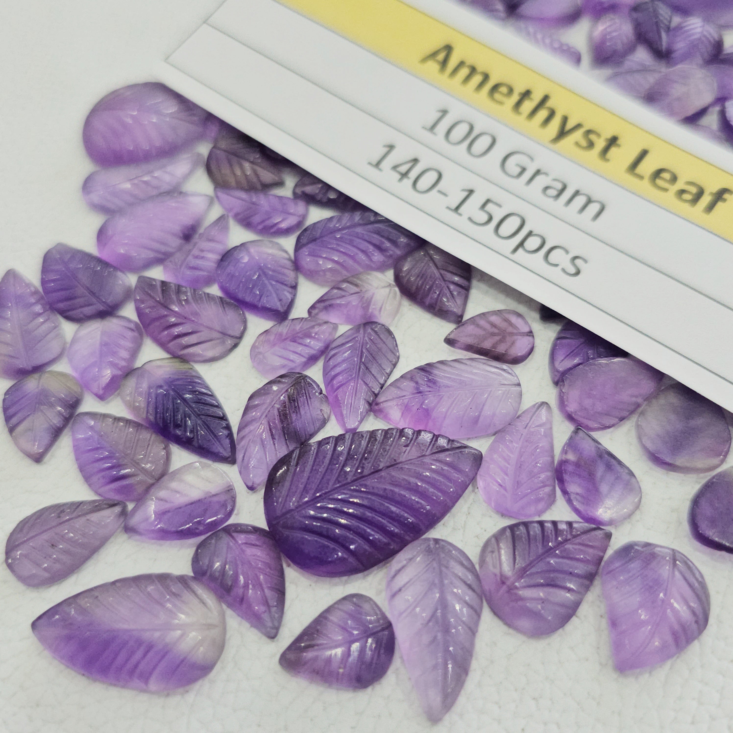 100 Grams Of Amethyst Leaf Carved | Flat Back | 150 pcs | 11mm-31mm - The LabradoriteKing