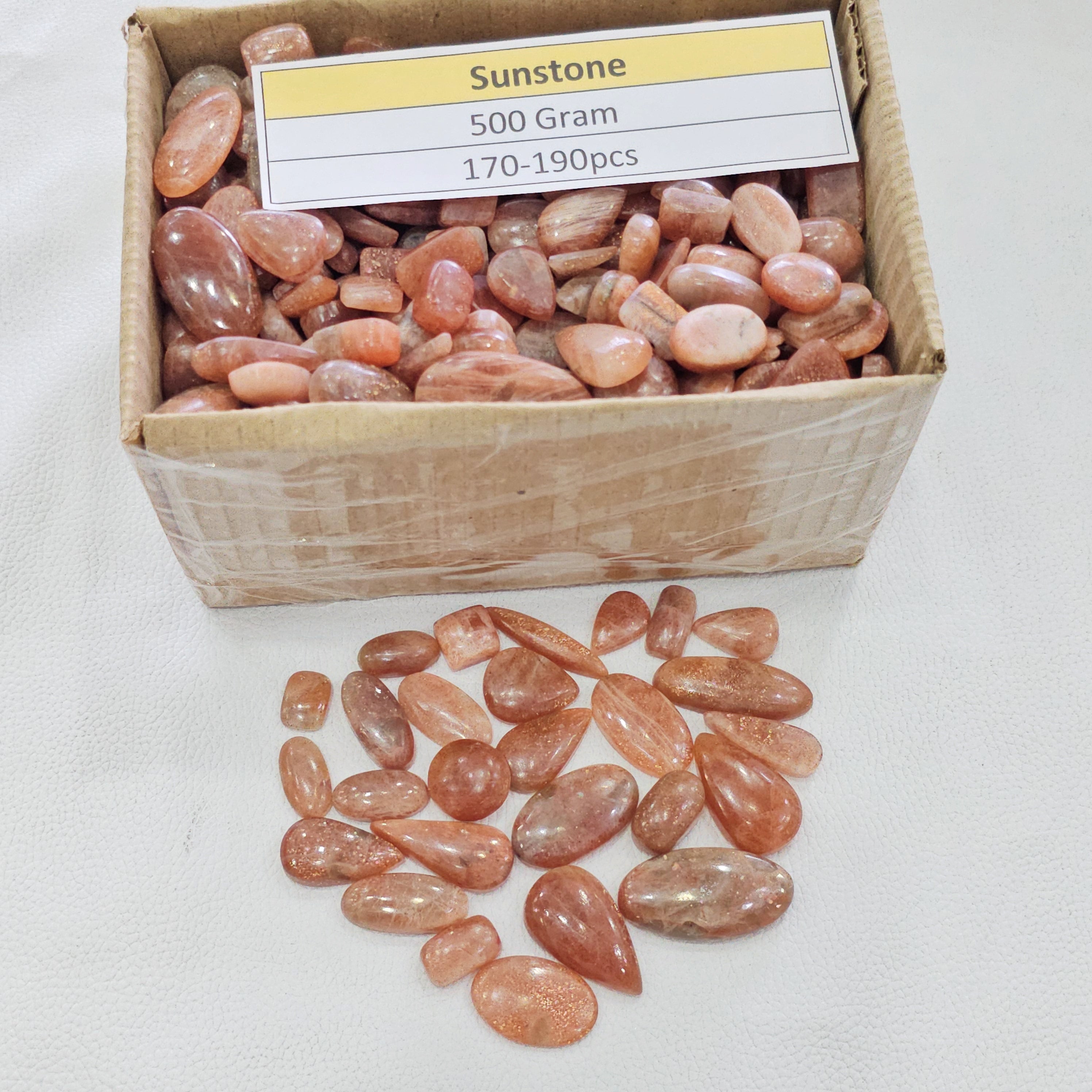 500 Grams Natural Sunstone Cabochons | 12–39mm | 170–190 Pcs | Mixed Shapes - The LabradoriteKing