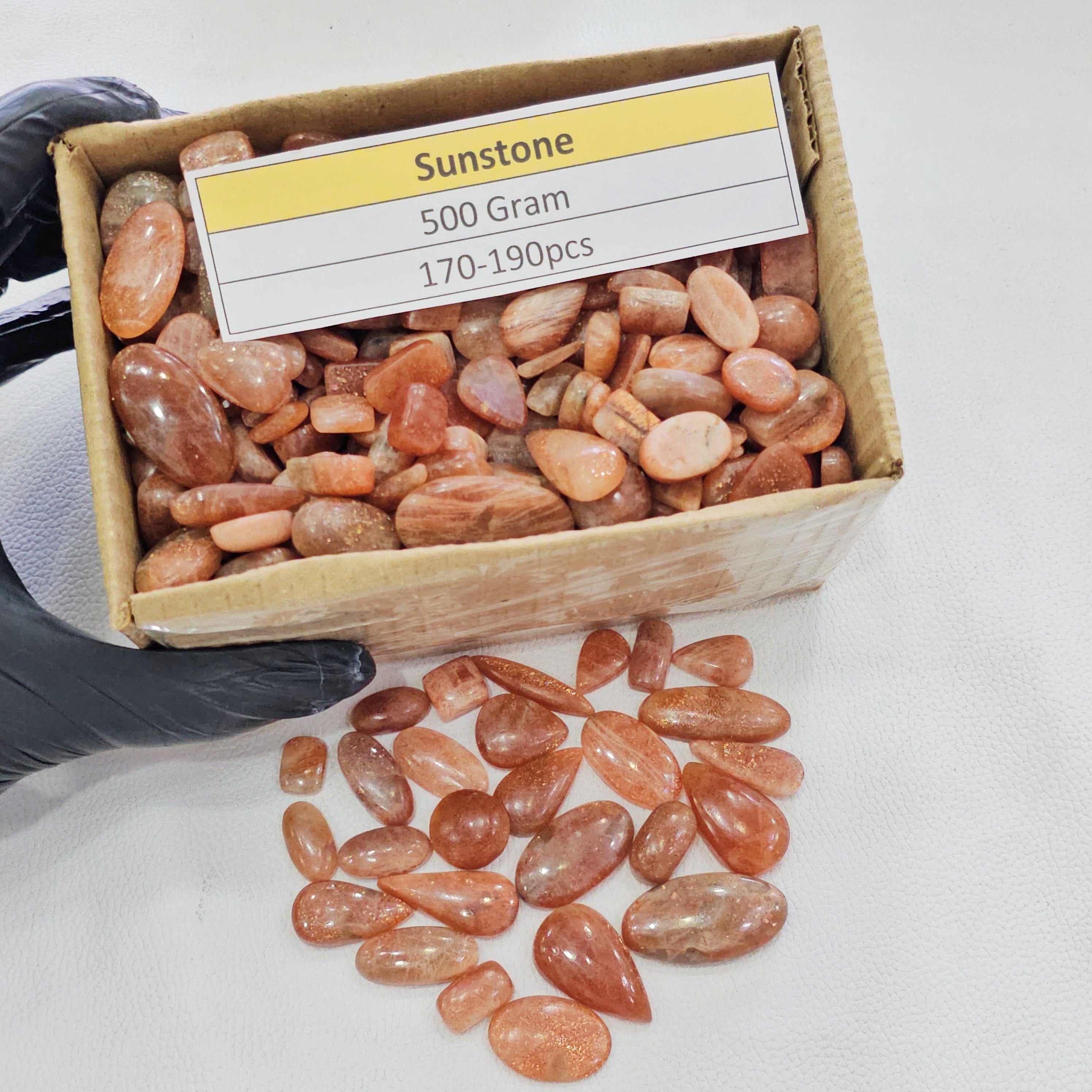 500 Grams Natural Sunstone Cabochons | 12–39mm | 170–190 Pcs | Mixed Shapes - The LabradoriteKing