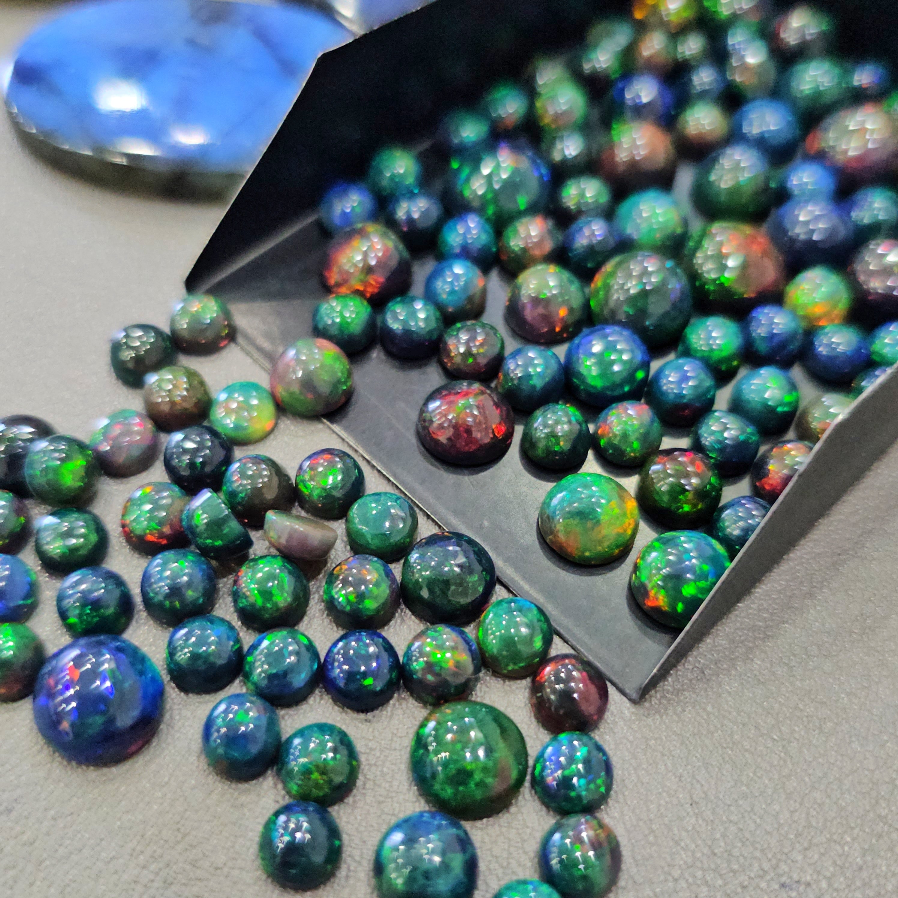 20 Pcs Smoke Black Opal Cabochons | 6–9mm | Round Shape Gemstones - The LabradoriteKing