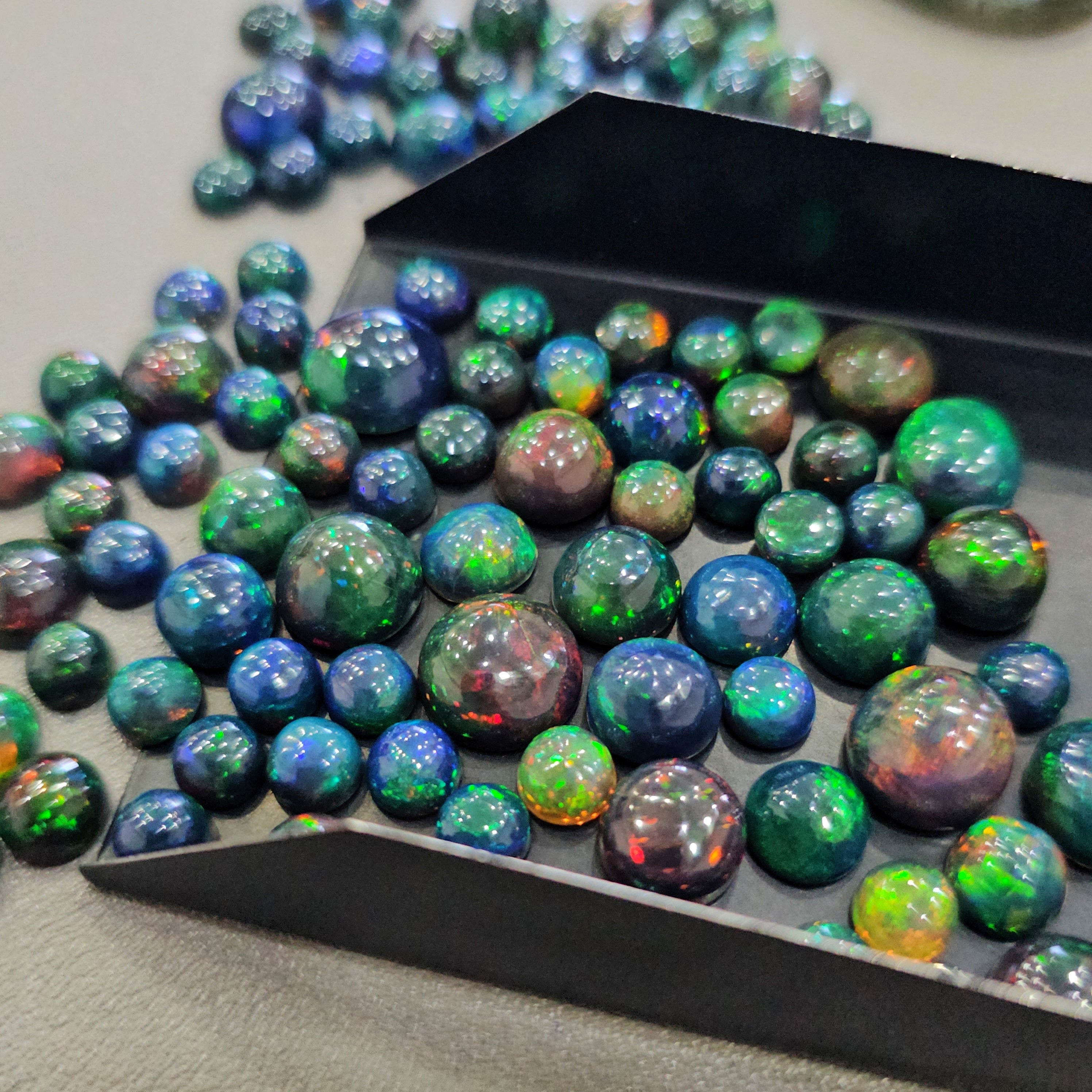 20 Pcs Smoke Black Opal Cabochons | 6–9mm | Round Shape Gemstones - The LabradoriteKing