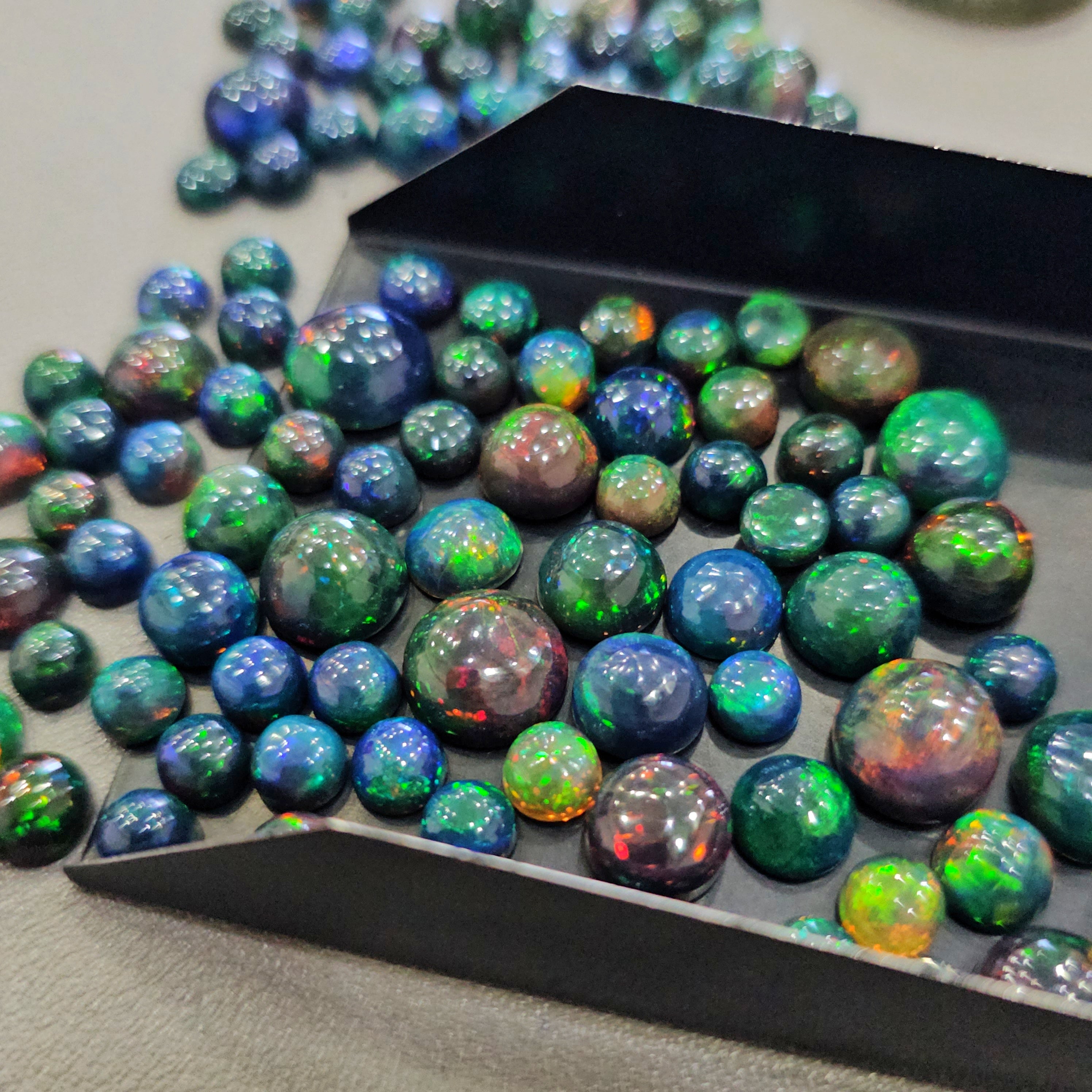 20 Pcs Smoke Black Opal Cabochons | 6–9mm | Round Shape Gemstones - The LabradoriteKing