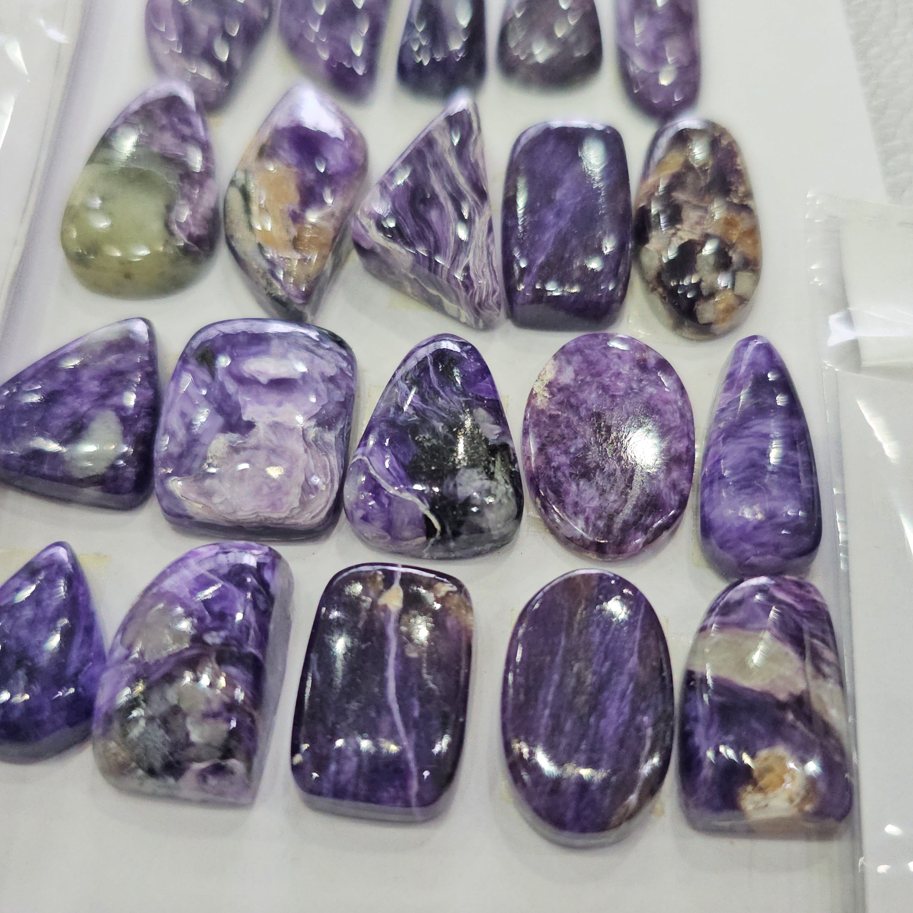 1 Card of Natural Charoite Cabochons | 18–40mm | Mixed Shapes | Rare Purple Gemstones - The LabradoriteKing