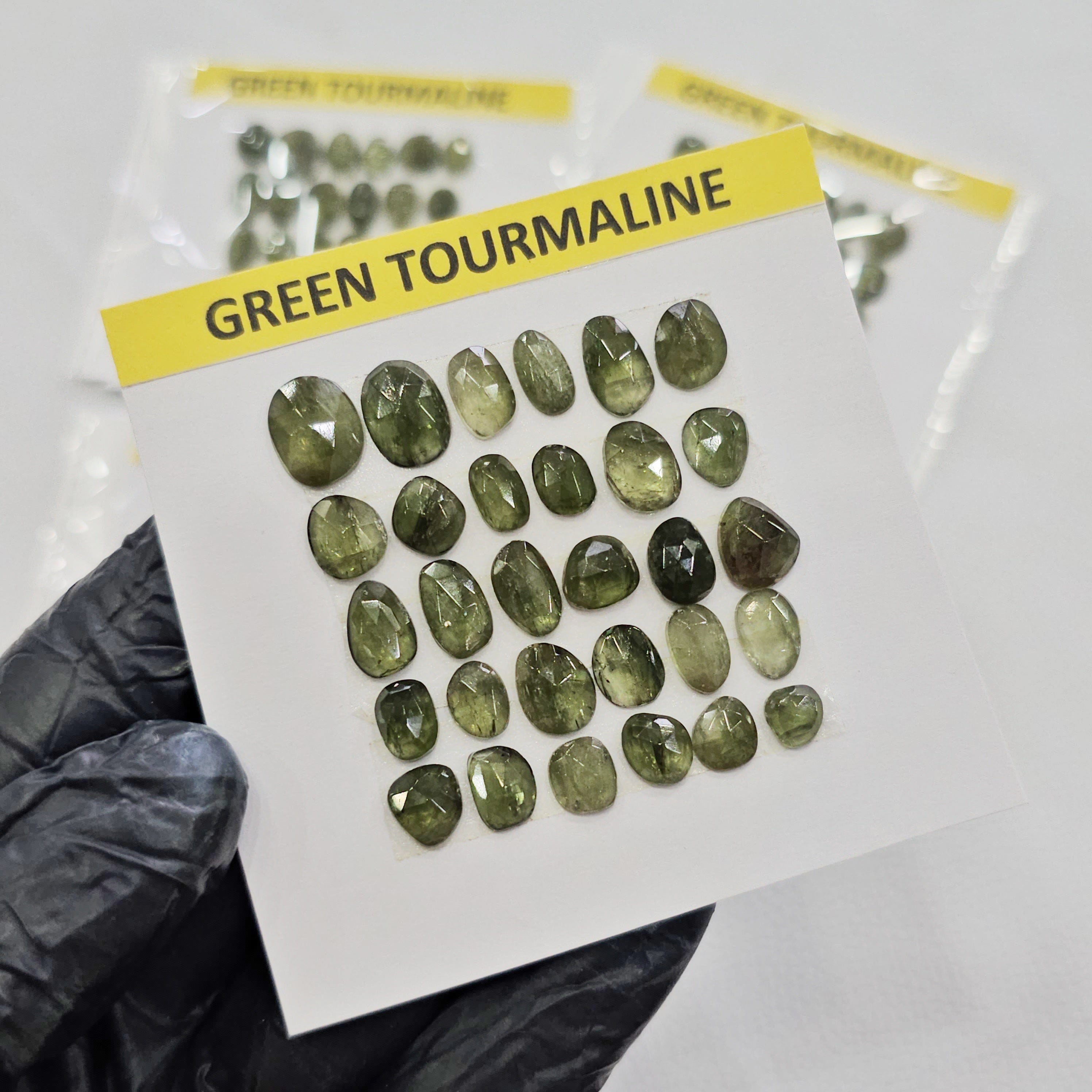 1 Card Of Green Tourmaline rosecuts with flat backs | 30 Pcs | 6-11mm - The LabradoriteKing