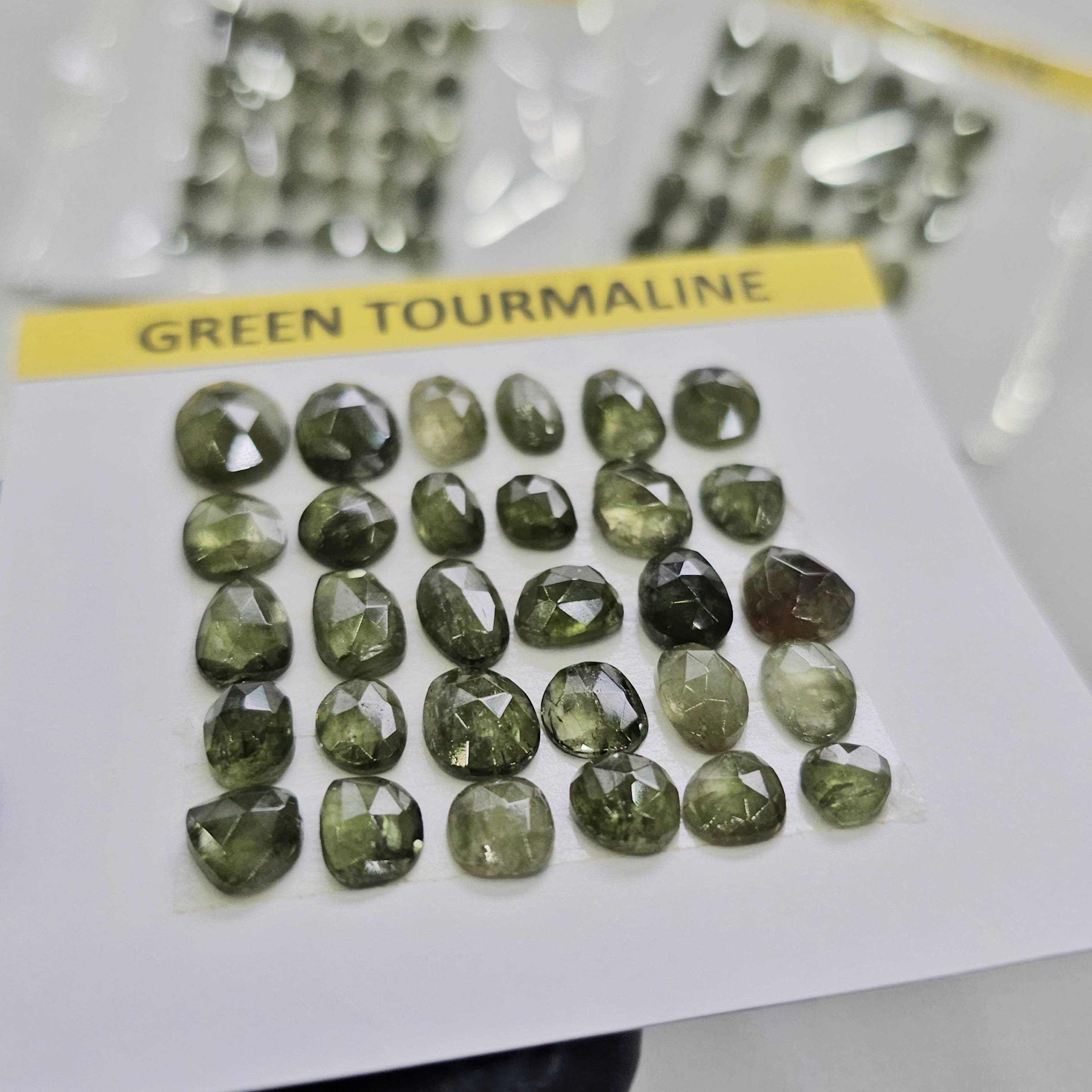 1 Card Of Green Tourmaline rosecuts with flat backs | 30 Pcs | 6-11mm - The LabradoriteKing