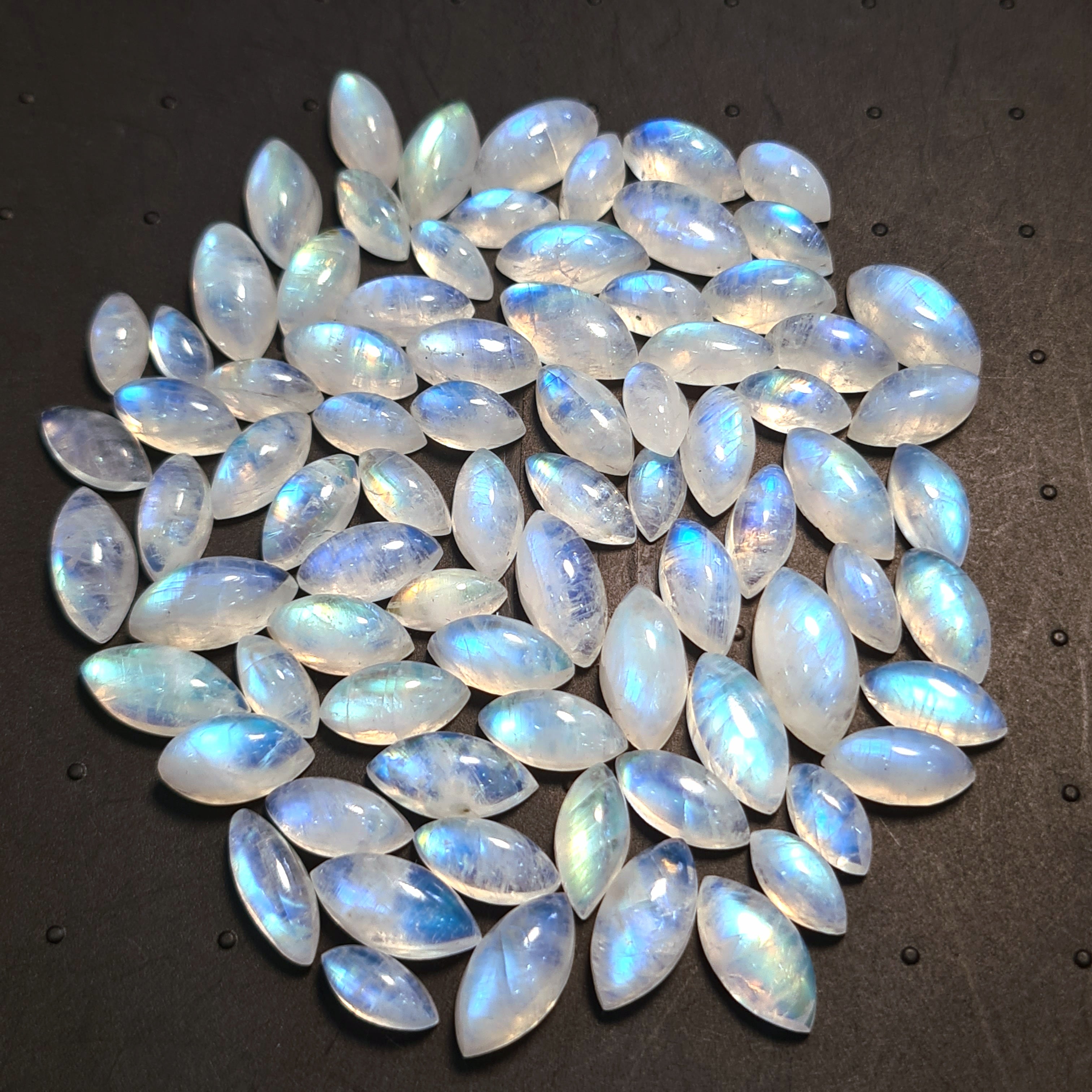 79 Pcs Natural Moonstone Cabochon | Shape: Marquise | Size: 10-14mm - The LabradoriteKing