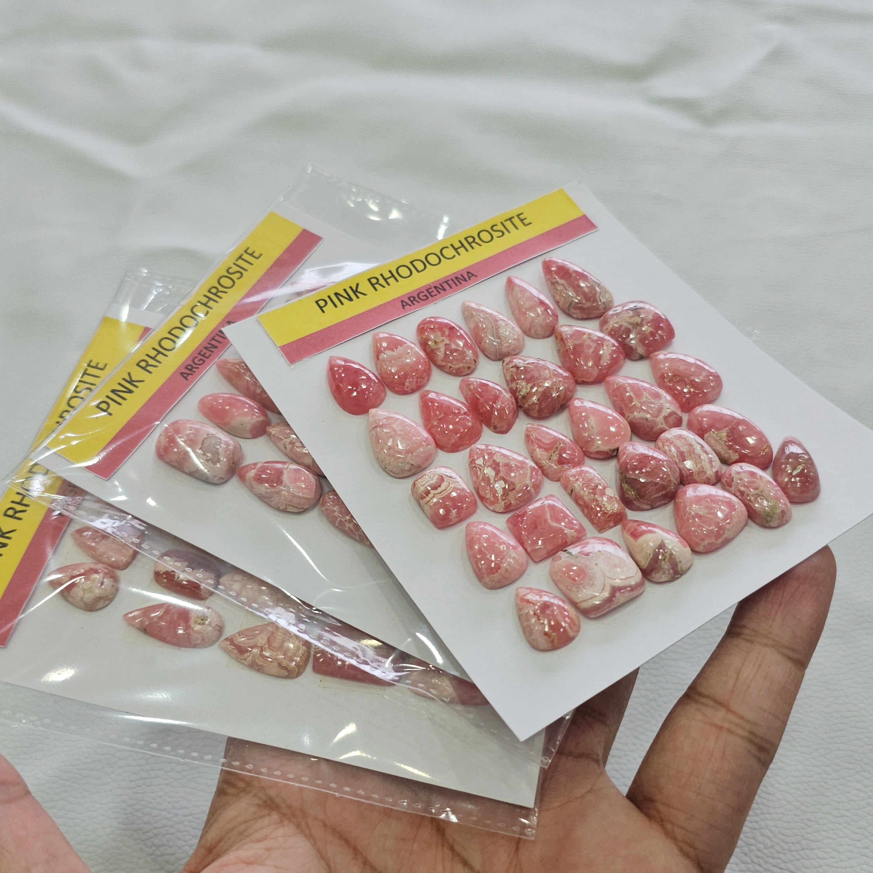 1 Card of Natural Pink Rhodochrosite Cabochons | 10–20mm | Mixed Shapes - The LabradoriteKing