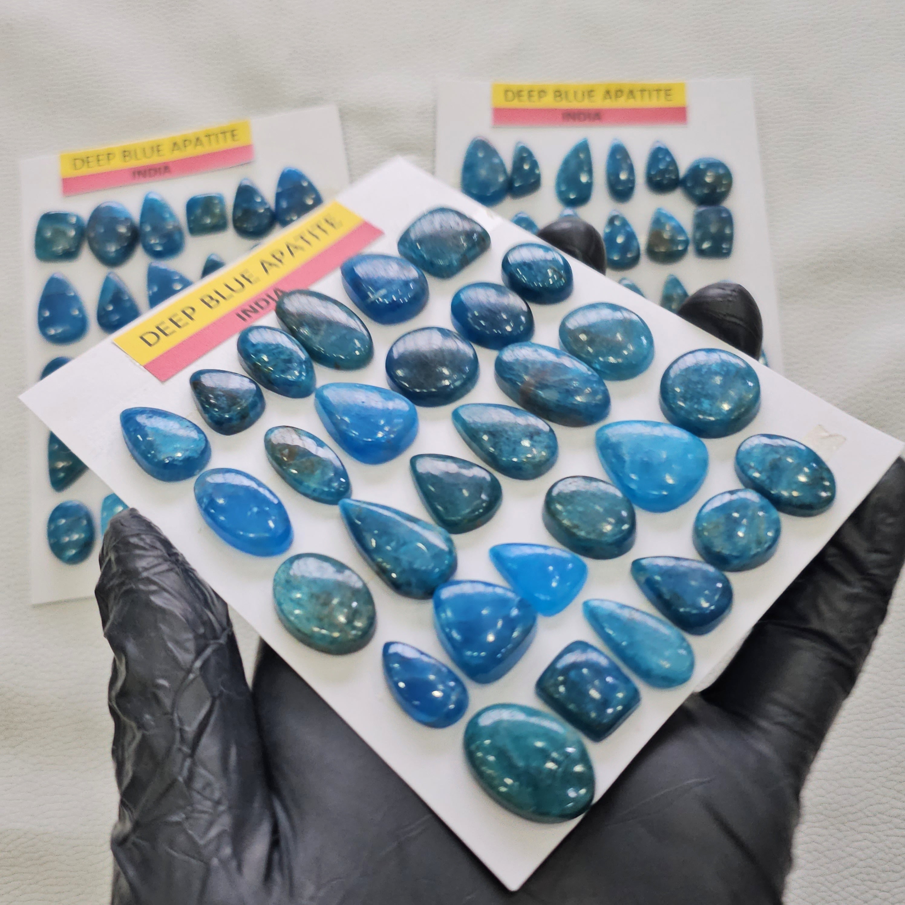 1 Card of Natural Deep Blue Apatite Cabochons | 10–25mm | Mixed Shapes - The LabradoriteKing