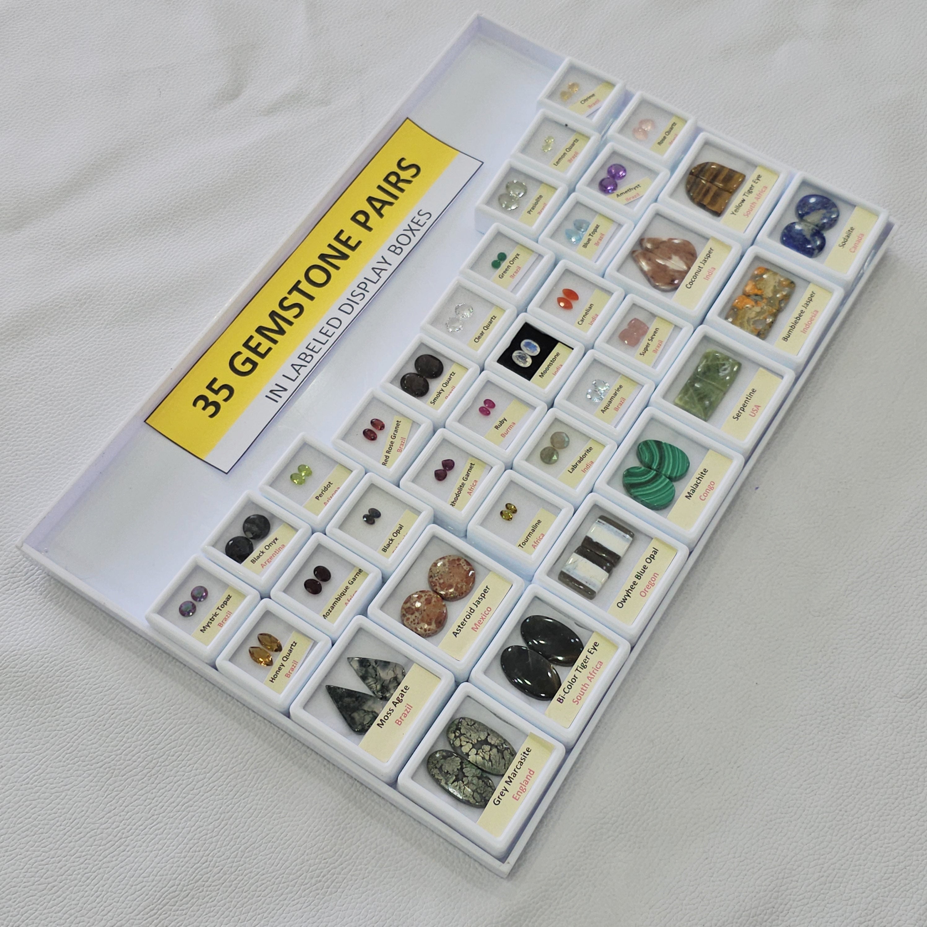 35 Box of Pair Gemstone | Labeled Boxes | Natural Earth-Mined Gemstones - The LabradoriteKing