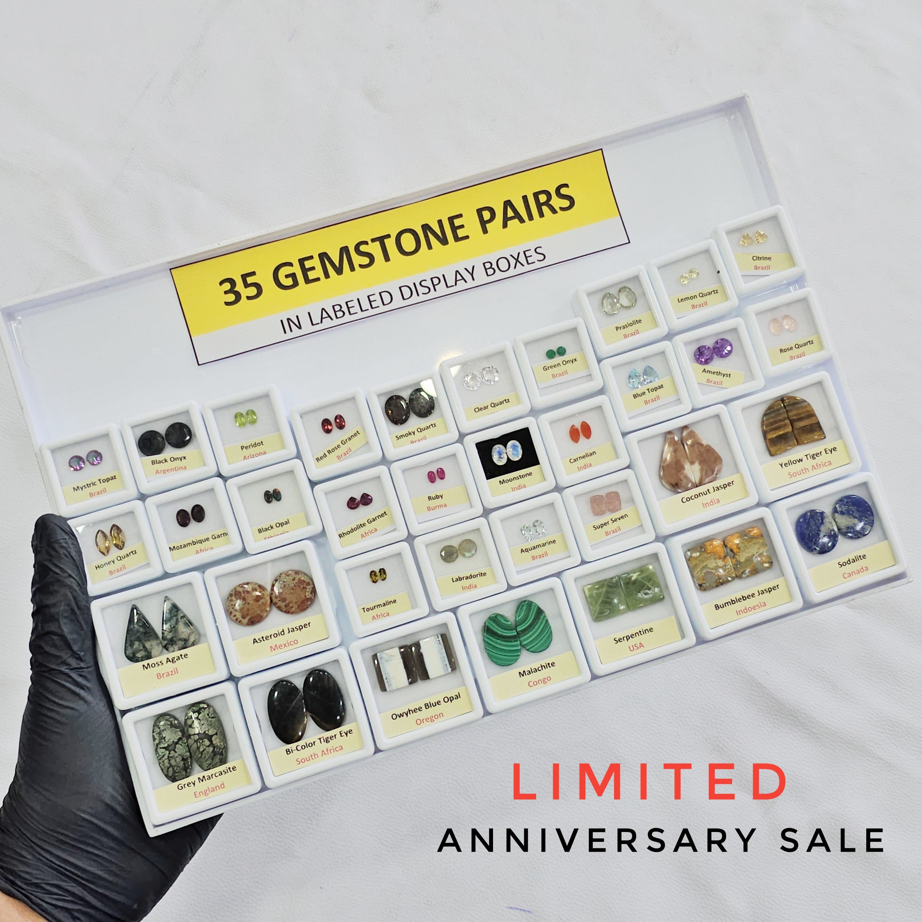 35 Box of Pair Gemstone | Labeled Boxes | Natural Earth-Mined Gemstones - The LabradoriteKing