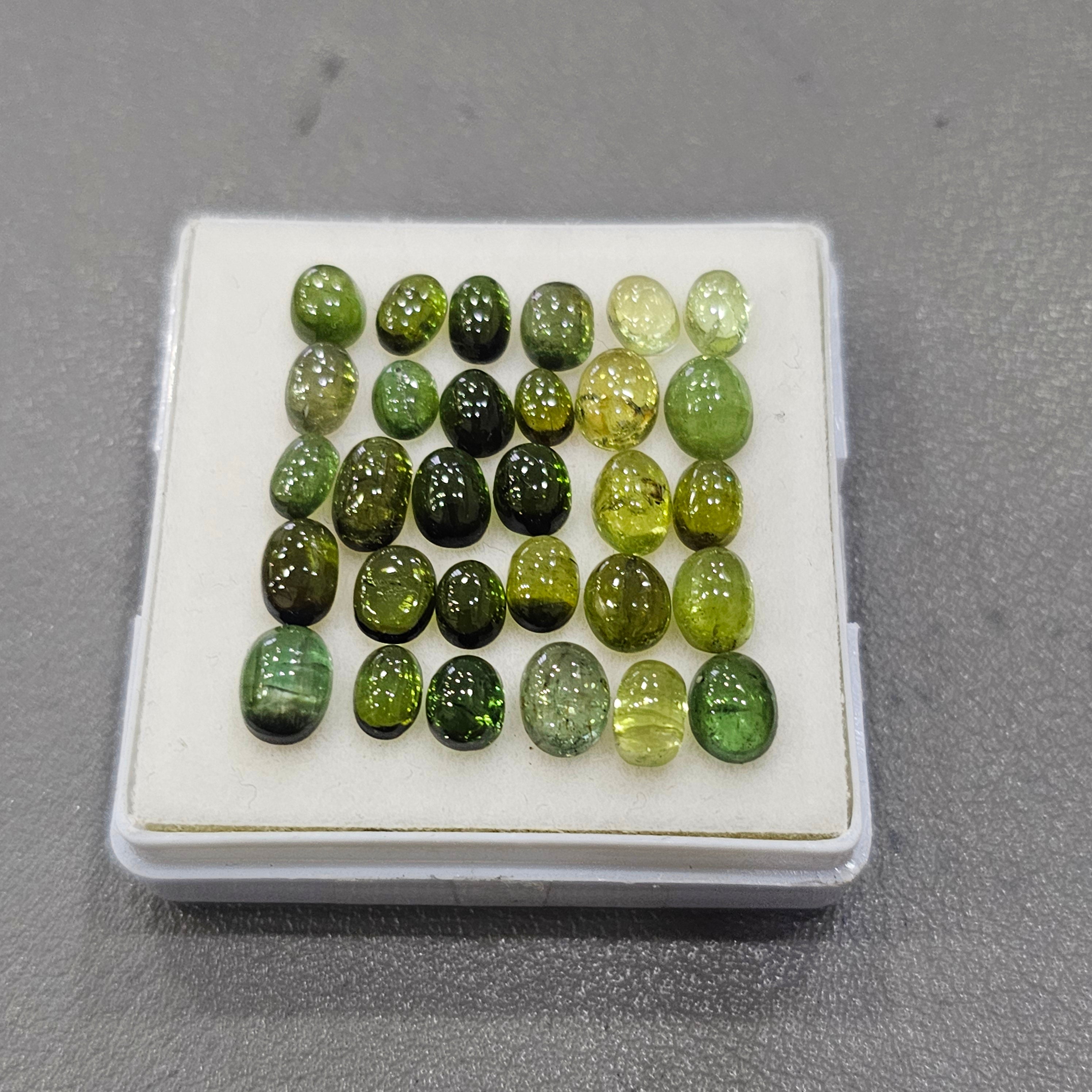 30 Pcs Natural Green Tourmaline Cabochon | Oval | Size: 6-8mm - The LabradoriteKing