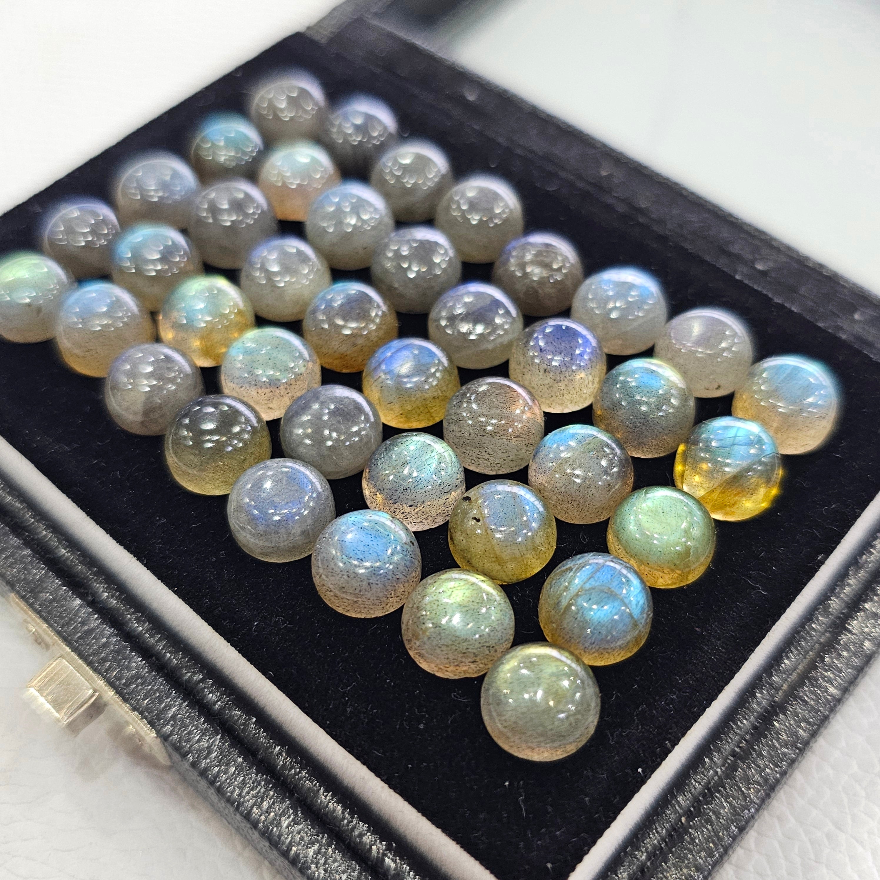 40 Pcs Labradorite Cabochons | 9mm | Round Shape Gemstones - The LabradoriteKing