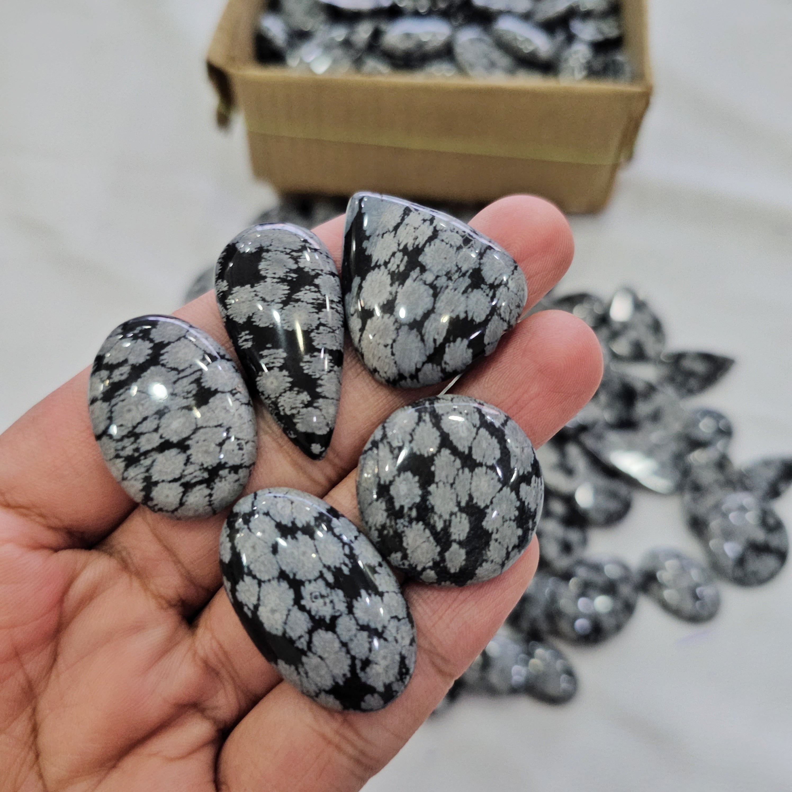 500 Grams / 1Kg of Natural Snowflake Obsidian Cabochons | 22ā45mm | 60ā80 Pcs | Mixed Shapes - The LabradoriteKing