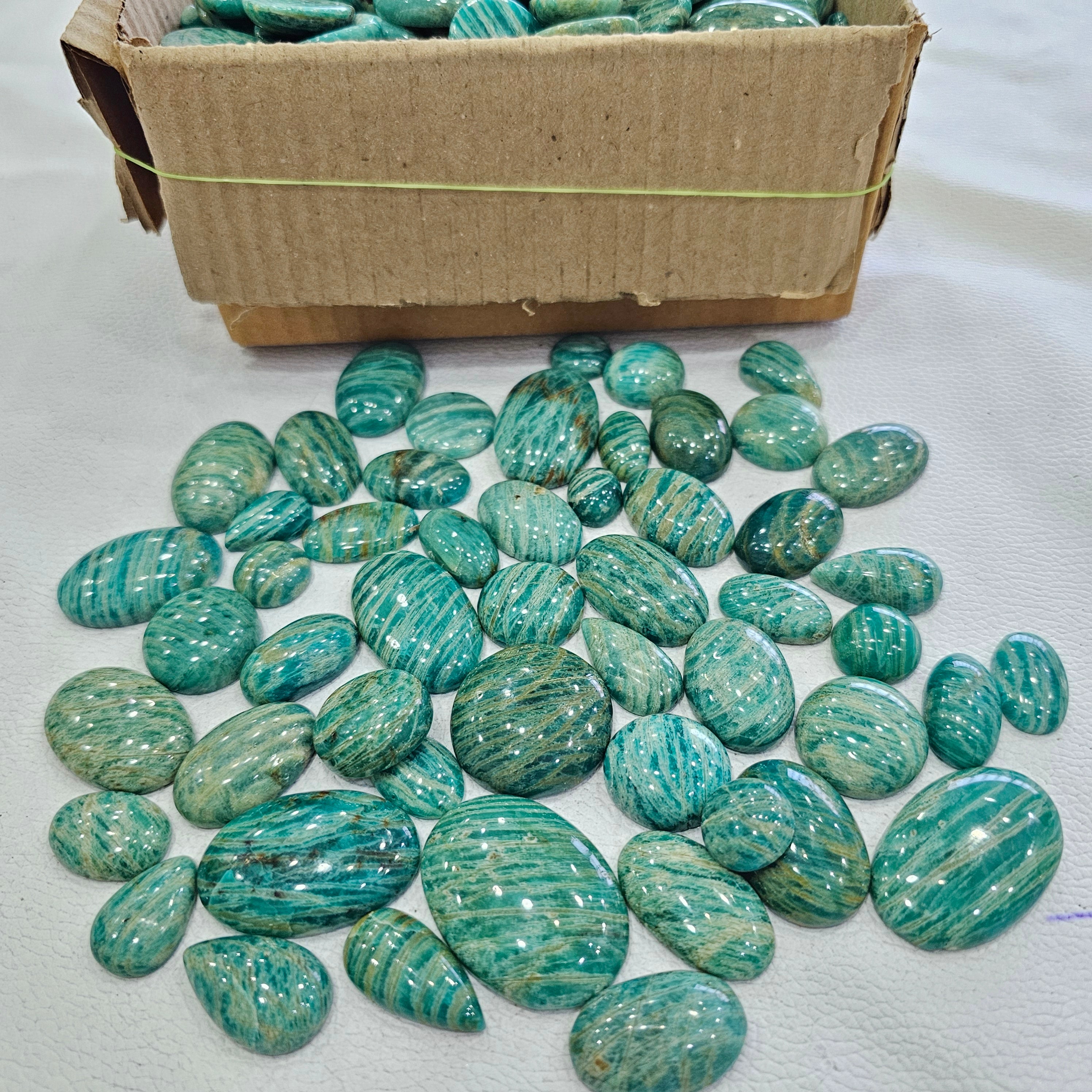 500 Grams of Natural Natural Amazonite Striped Cabochons | 20ā40mm | 60ā80 Pcs - The LabradoriteKing