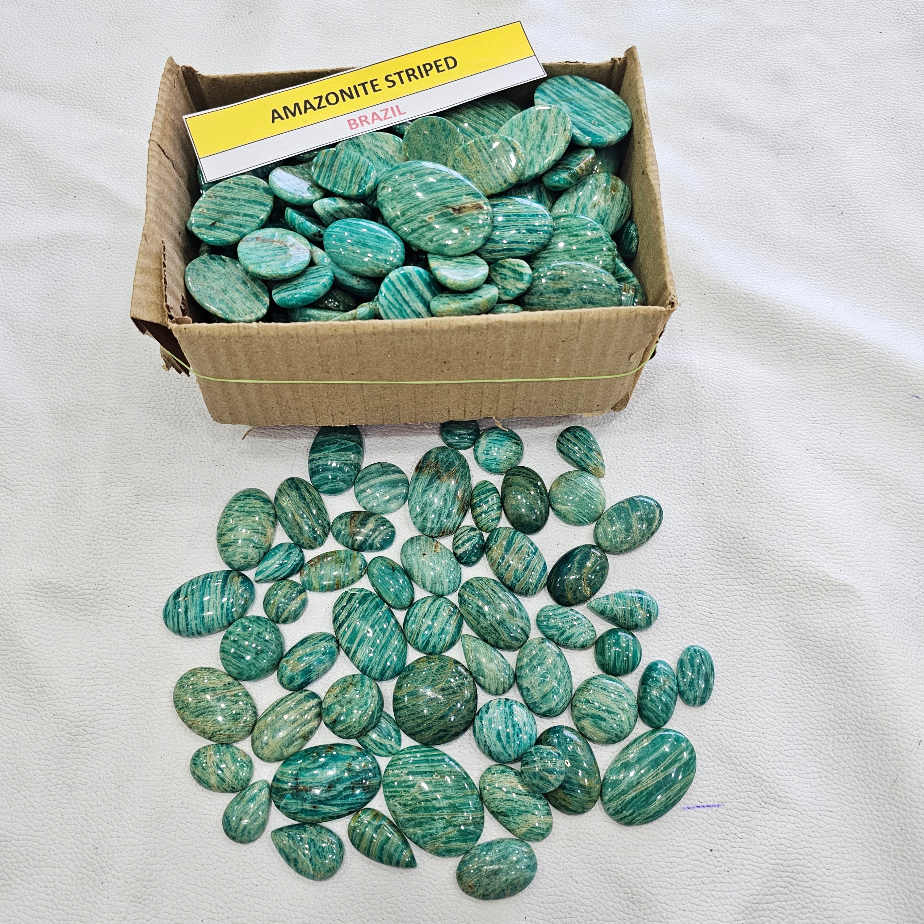 500 Grams of Natural Natural Amazonite Striped Cabochons | 20ā40mm | 60ā80 Pcs - The LabradoriteKing