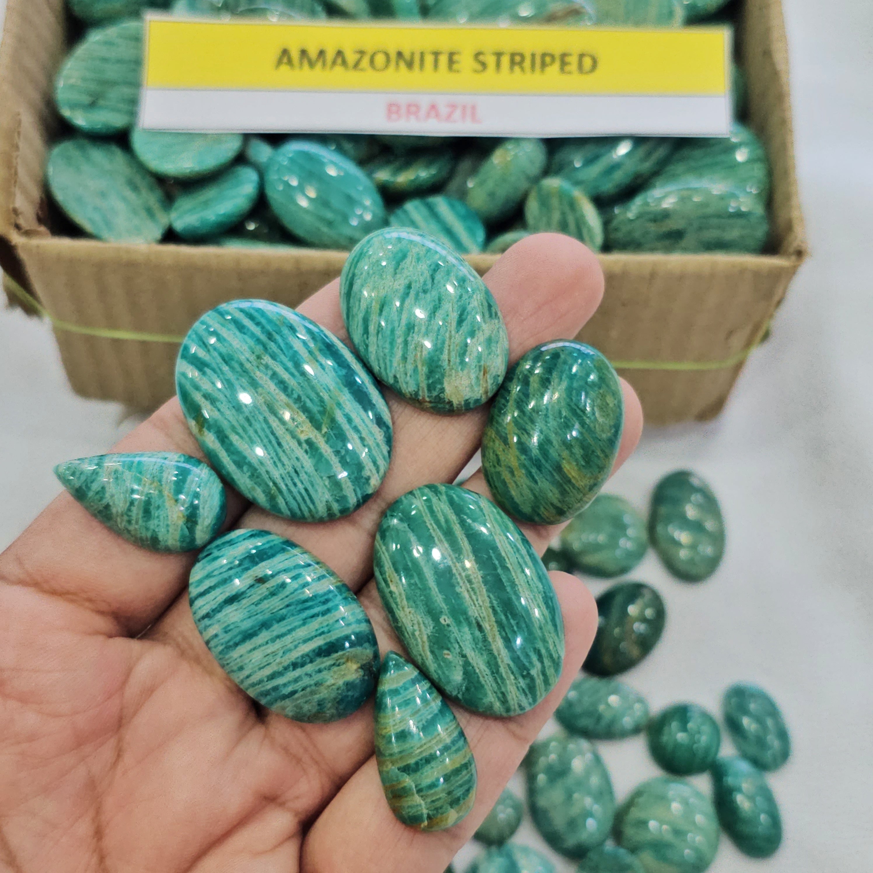 500 Grams of Natural Natural Amazonite Striped Cabochons | 20ā40mm | 60ā80 Pcs - The LabradoriteKing