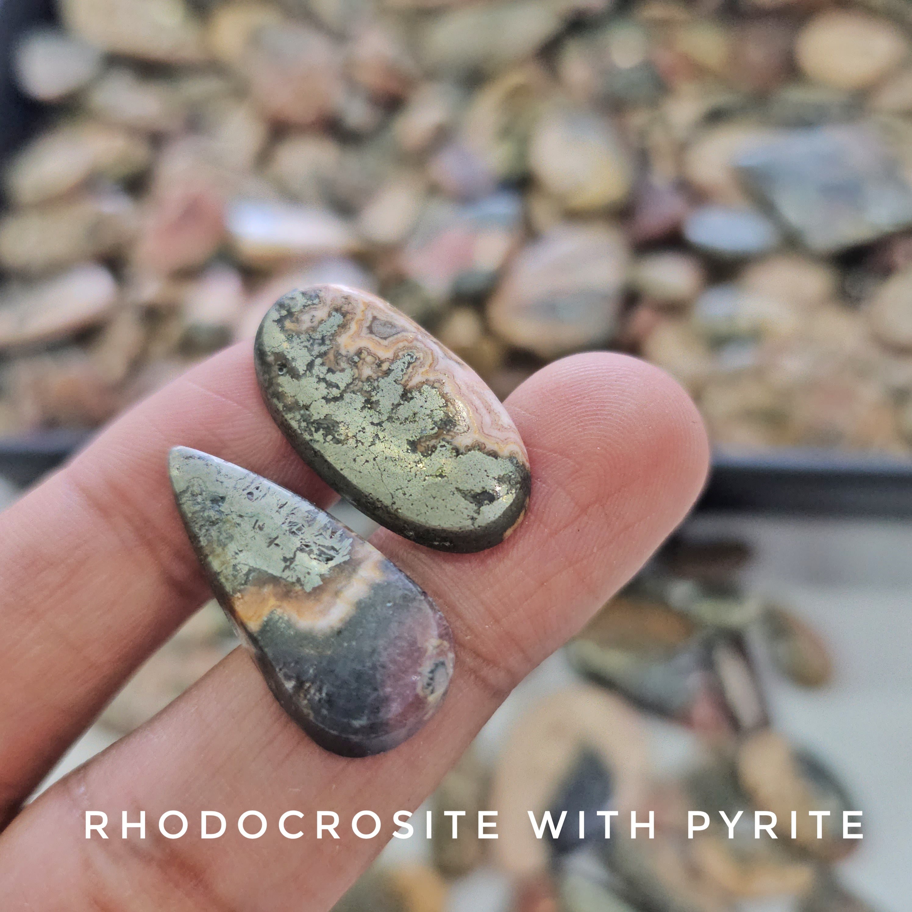500 Grams of Natural Rhodocrosite with Pyrite Cabochons | 20ā40mm | 60ā80 Pcs - The LabradoriteKing