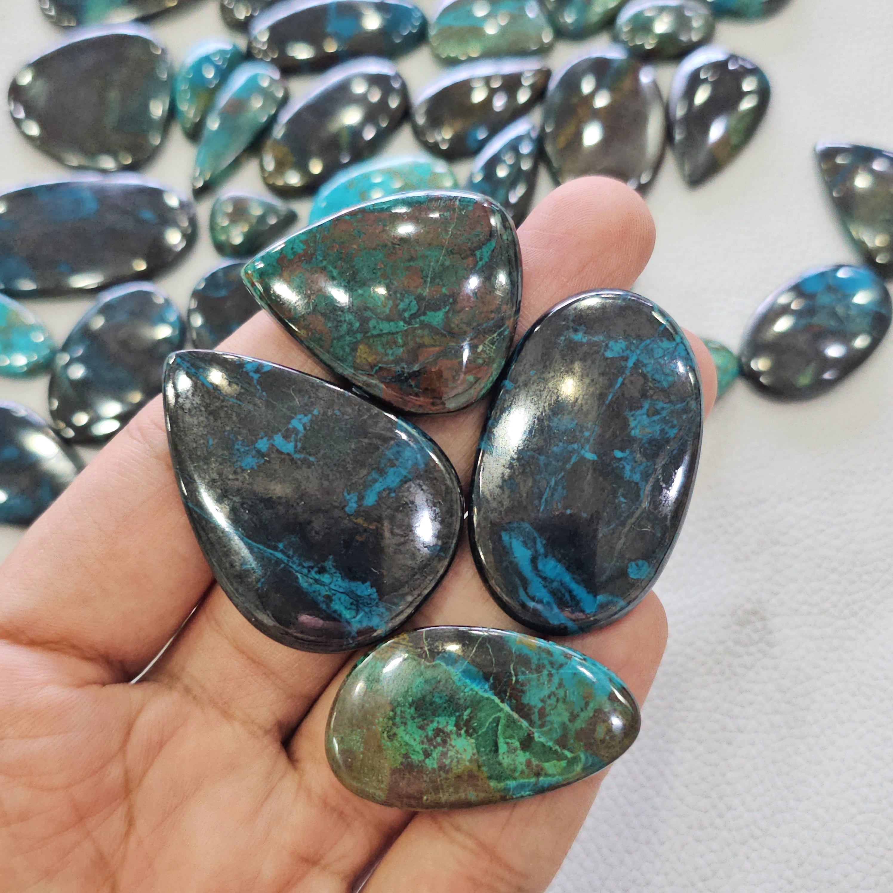 500 Grams of Natural Shattuckite (Combination of Azurite, Malachite, Chrysocolla & Dioptase) Cabochons | 25β50mm | 40β50 Pcs | - The LabradoriteKing