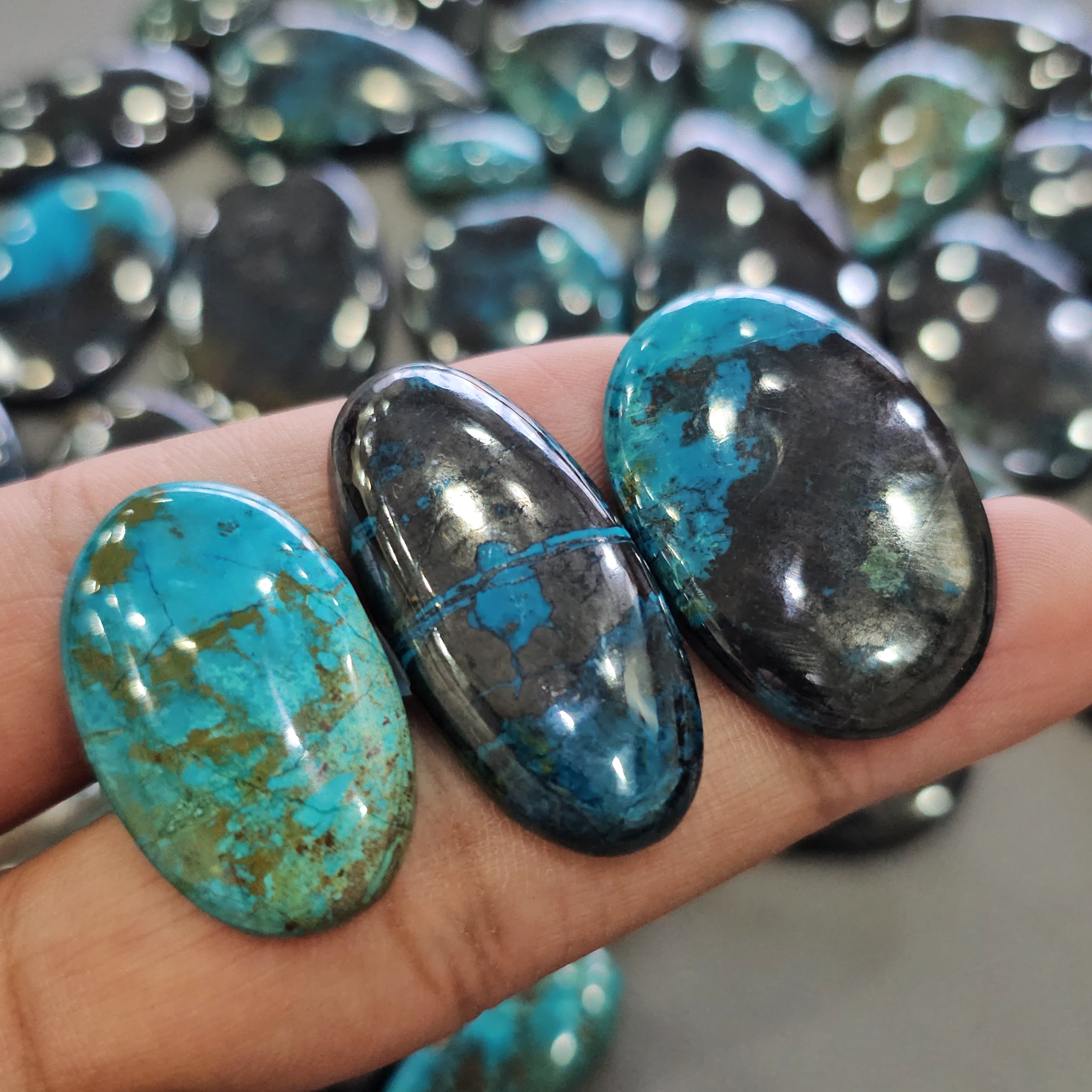 500 Grams of Natural Shattuckite (Combination of Azurite, Malachite, Chrysocolla & Dioptase) Cabochons | 25β50mm | 40β50 Pcs | - The LabradoriteKing