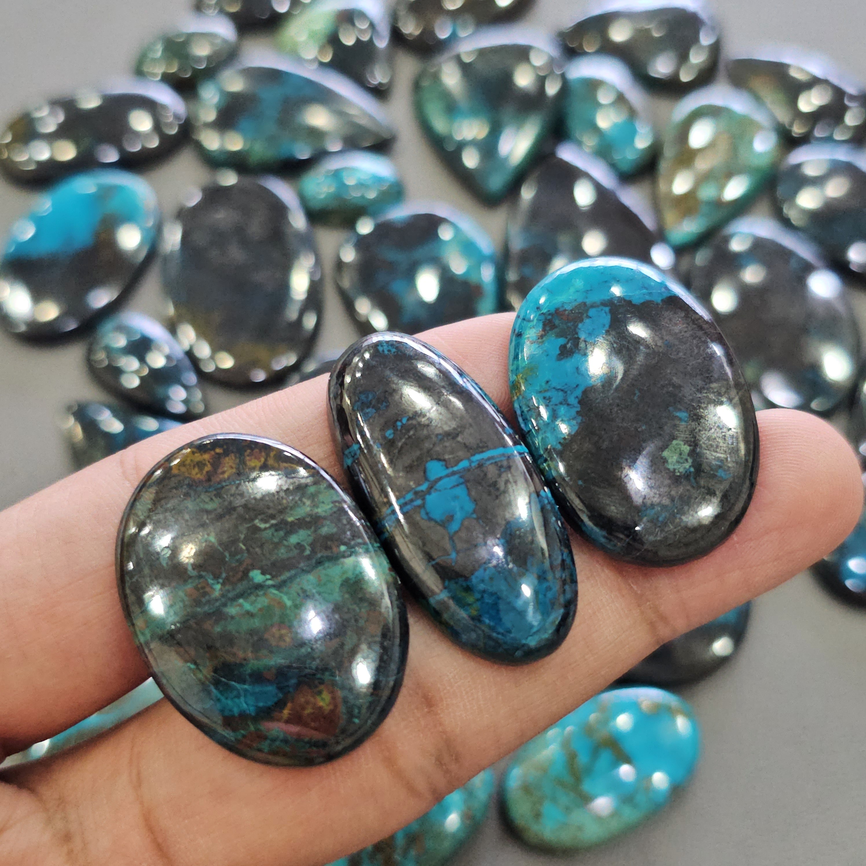 500 Grams of Natural Shattuckite (Combination of Azurite, Malachite, Chrysocolla & Dioptase) Cabochons | 25β50mm | 40β50 Pcs | - The LabradoriteKing