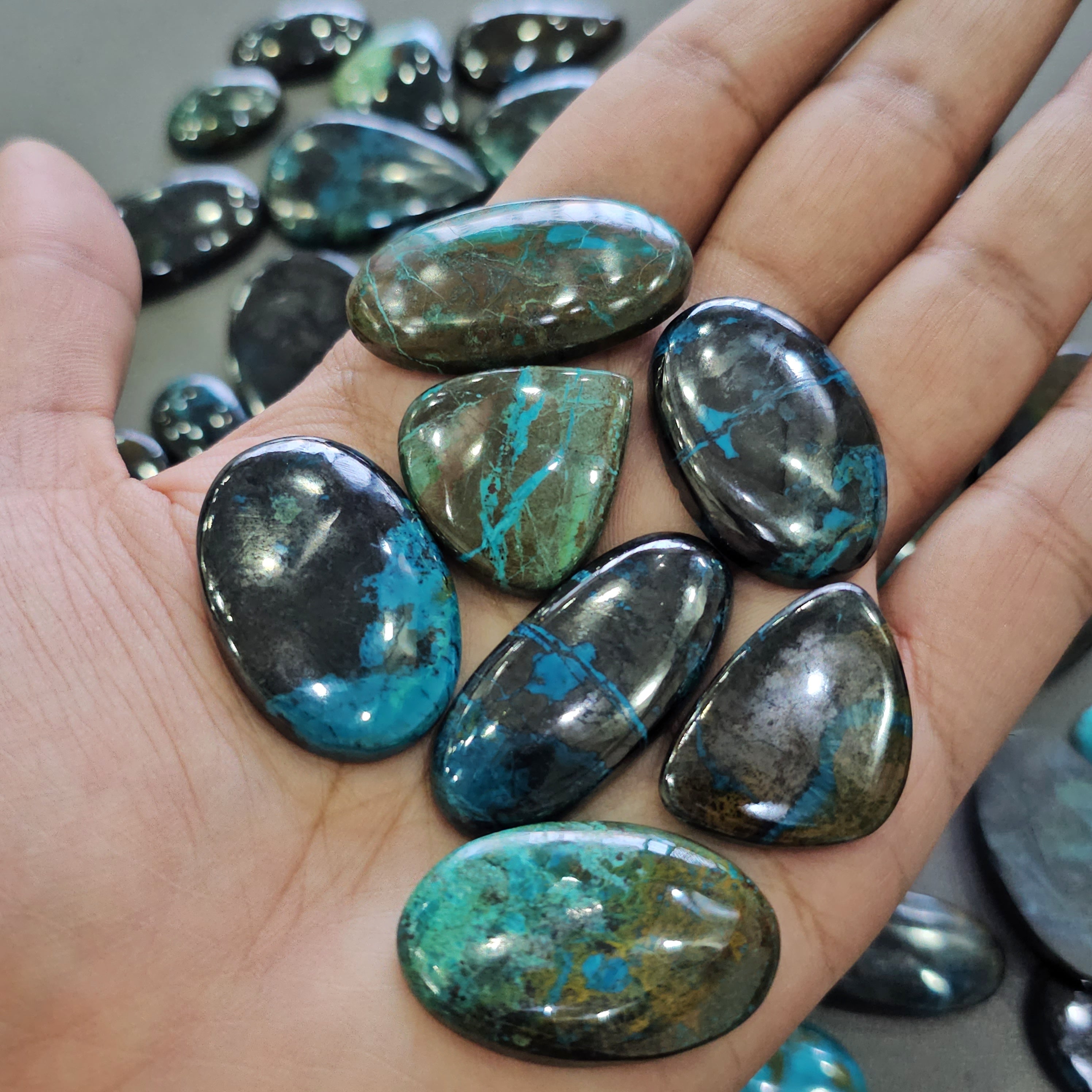500 Grams of Natural Shattuckite (Combination of Azurite, Malachite, Chrysocolla & Dioptase) Cabochons | 25β50mm | 40β50 Pcs | - The LabradoriteKing