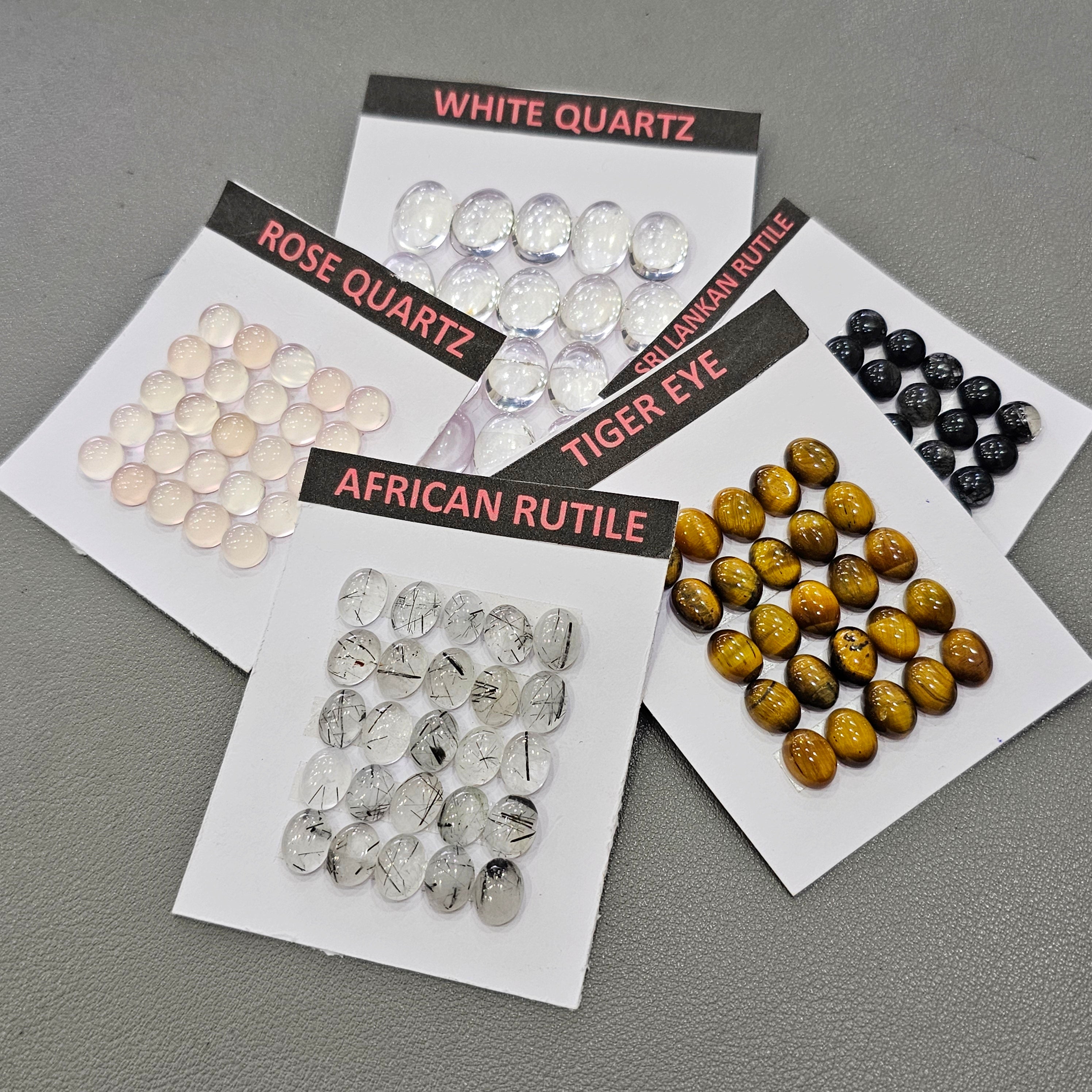 5 Cards of Gemstone | Tiger Eye, Clear Quartz, Rutile quartz, rosequartz