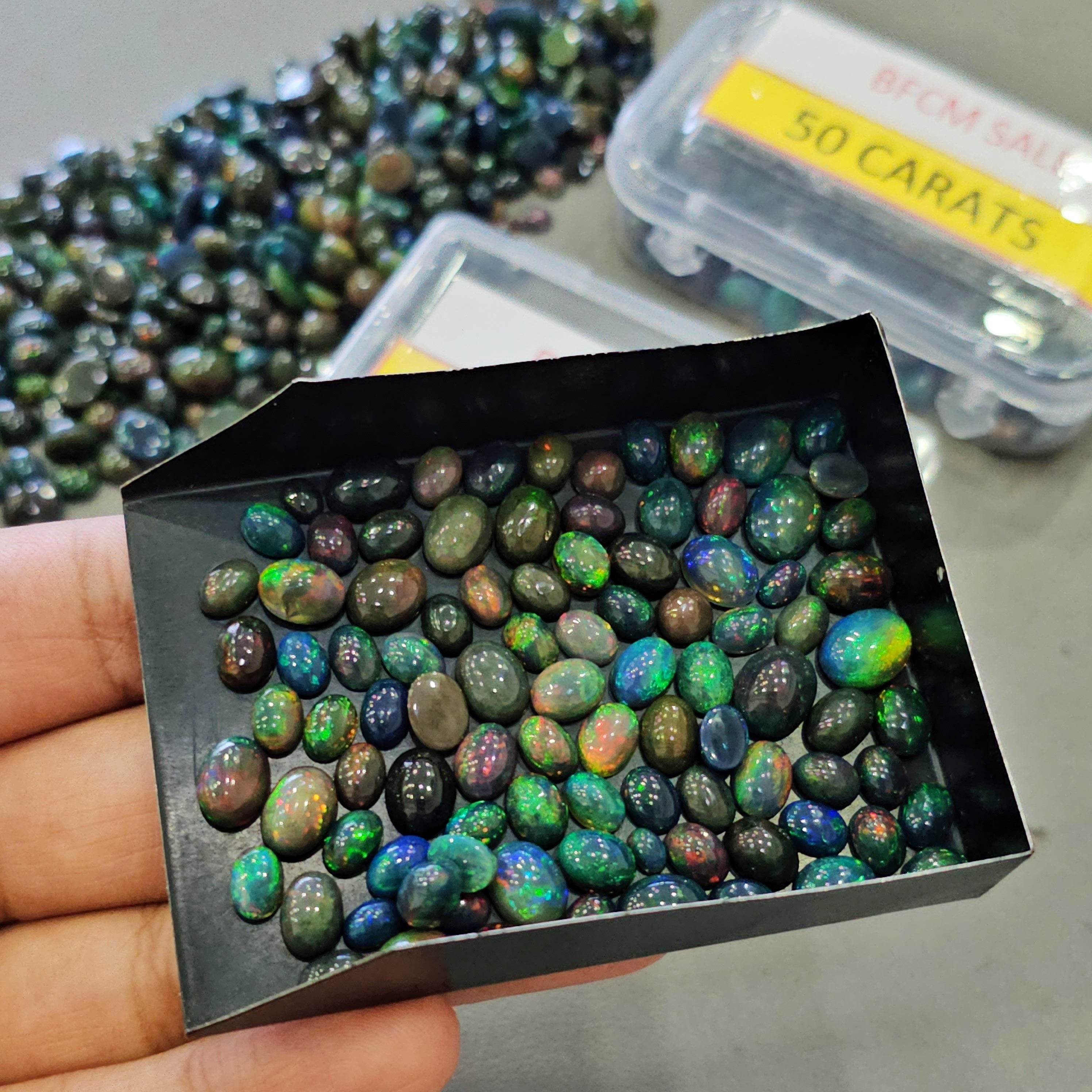 Week 1: 50Cts of Natural Black Opal Cabochons | 5–9mm | 50–60 Pcs | M