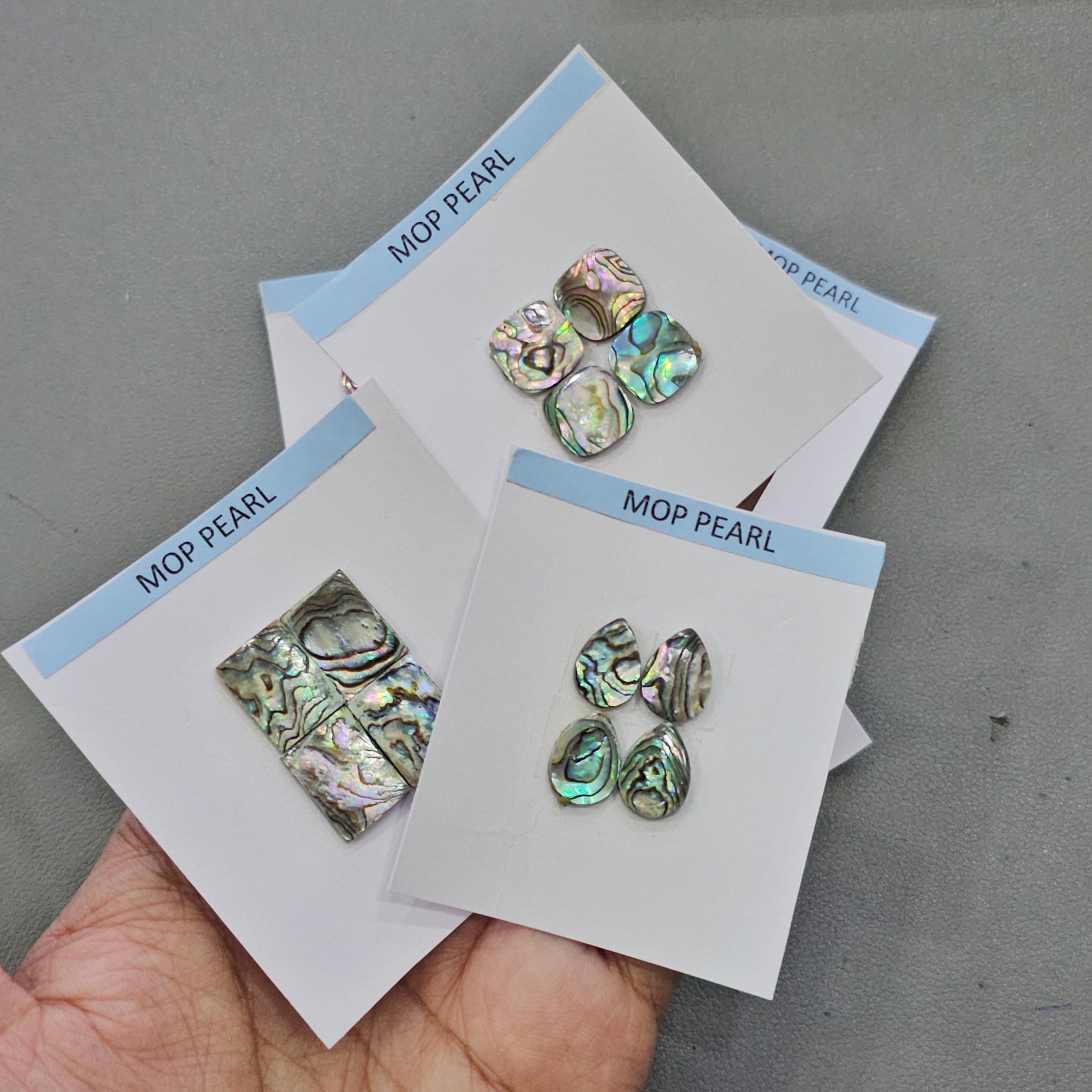 Week2: 7 Cards of MOP Pearl with flat back | 12–16mm | Variety Shapes