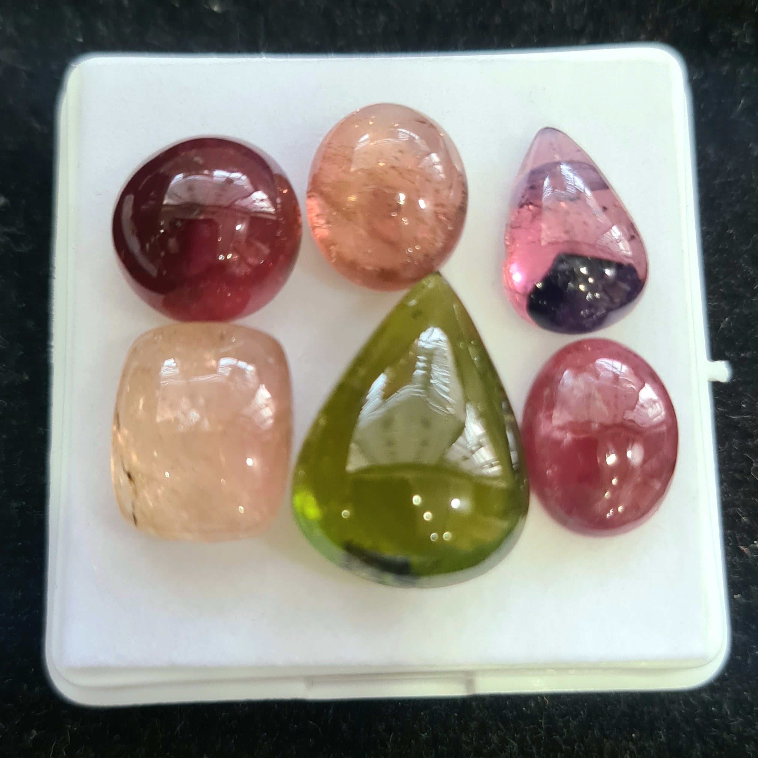 6 Pcs Natural Multi Tourmaline Cabochon | Mix | Size: 11-19mm