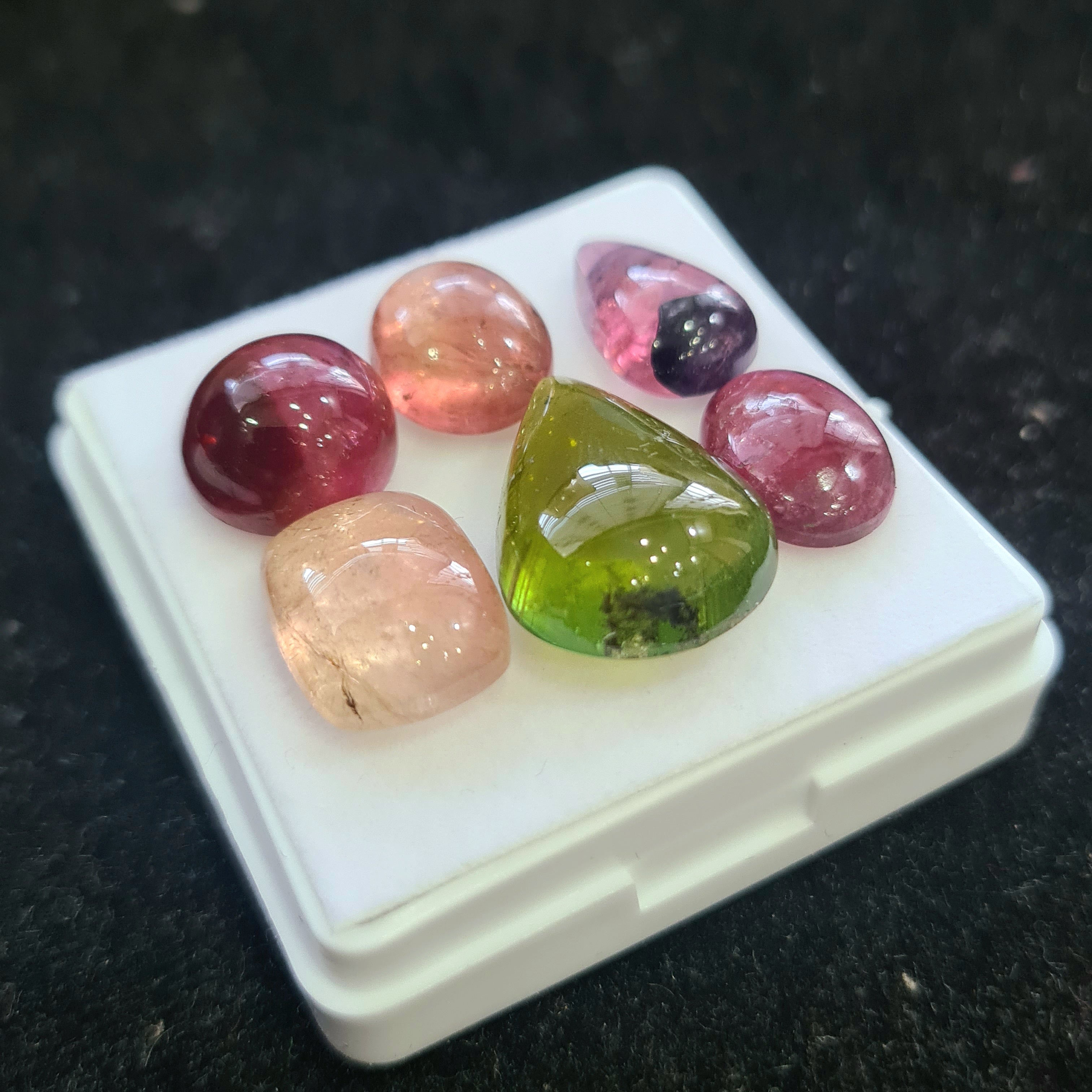 6 Pcs Natural Multi Tourmaline Cabochon | Mix | Size: 11-19mm