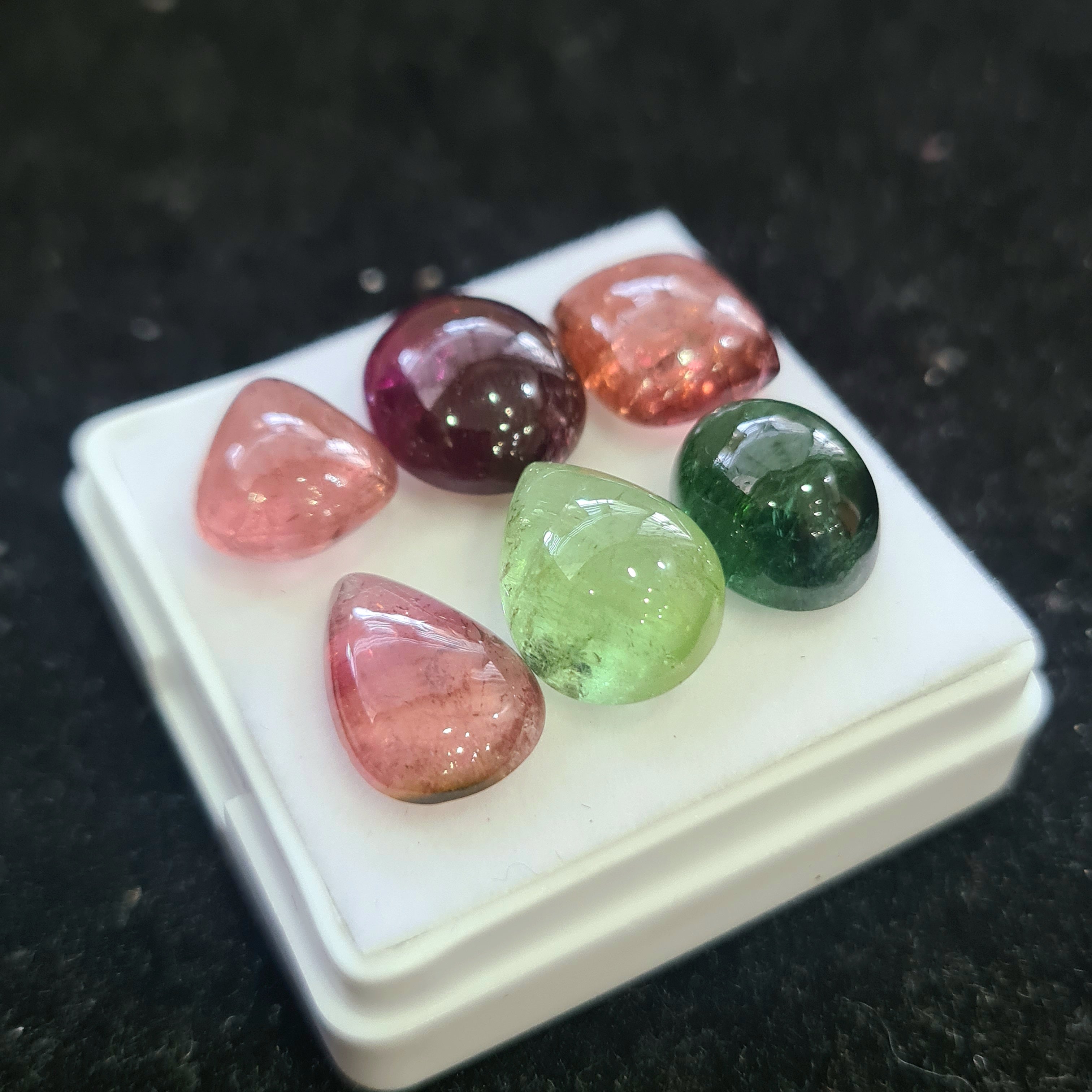 6 Pcs Natural Multi Tourmaline Cabochon | Mix | Size: 13-15mm