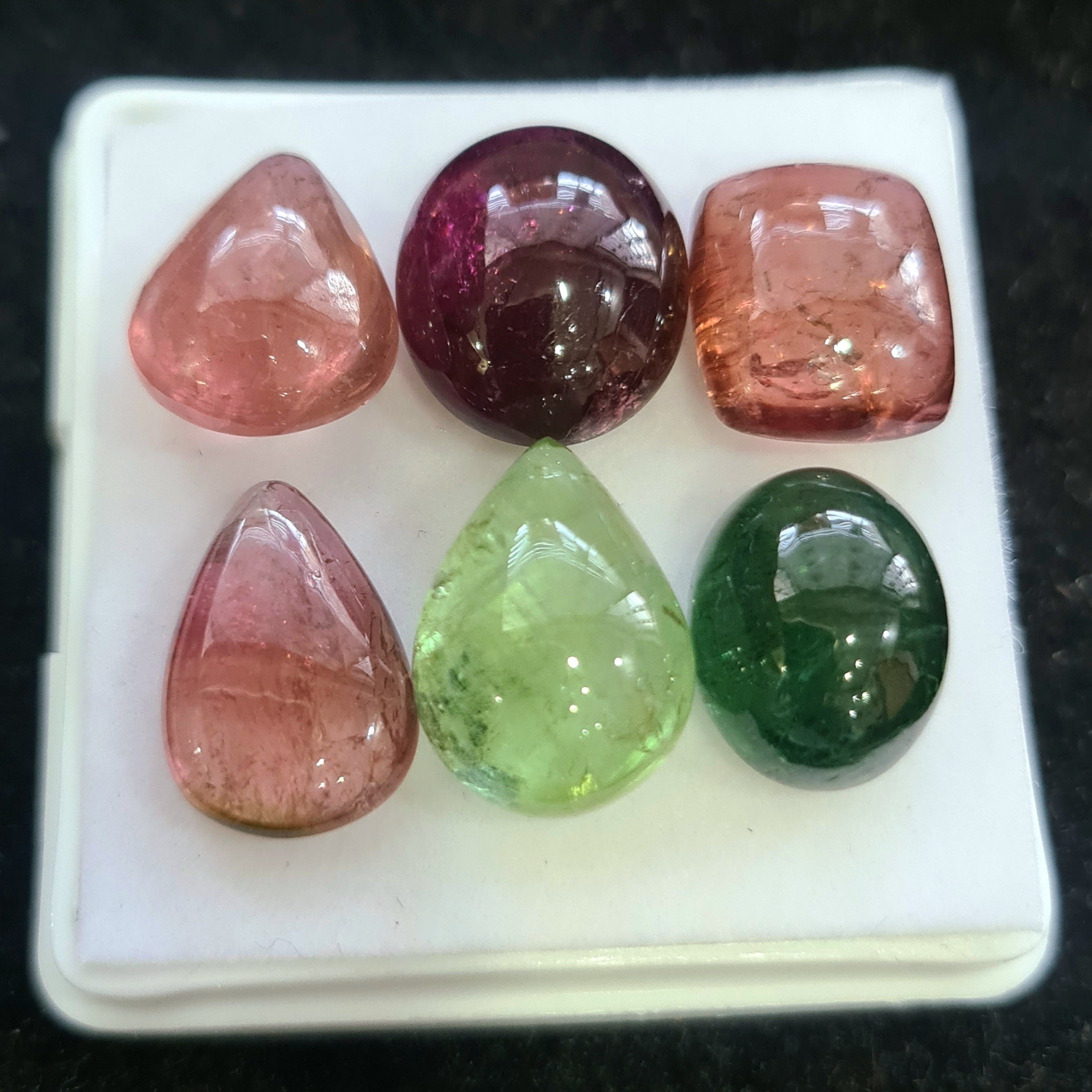6 Pcs Natural Multi Tourmaline Cabochon | Mix | Size: 13-15mm