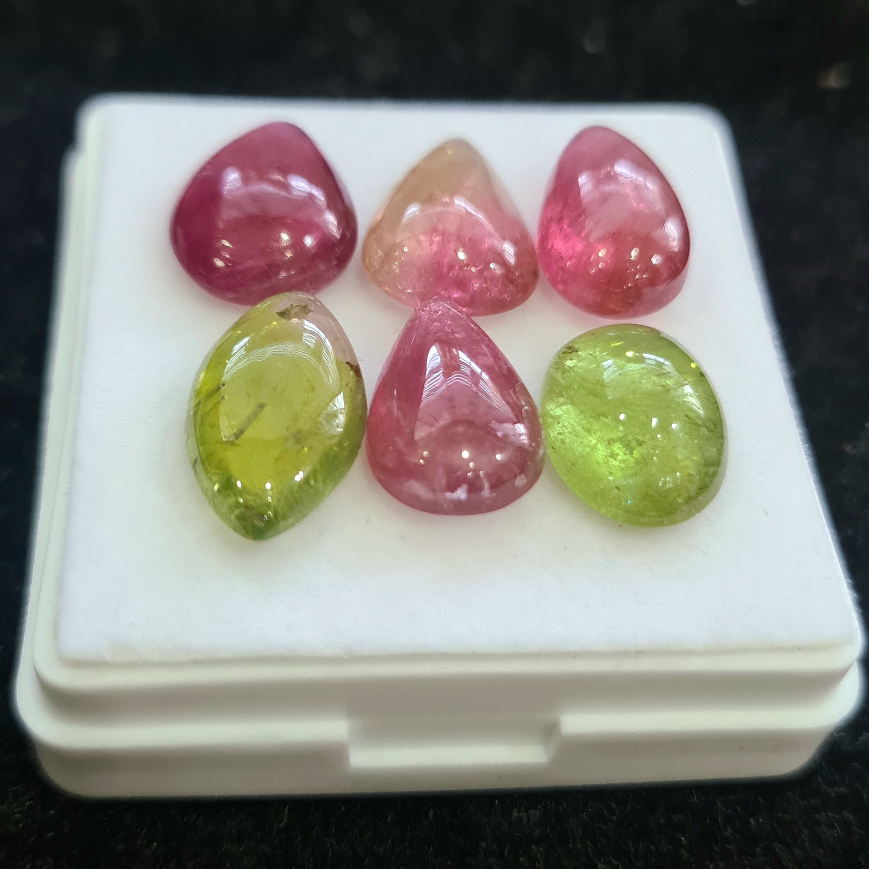 6 Pcs Natural Multi Tourmaline Cabochon | Mix | Size: 12-14mm