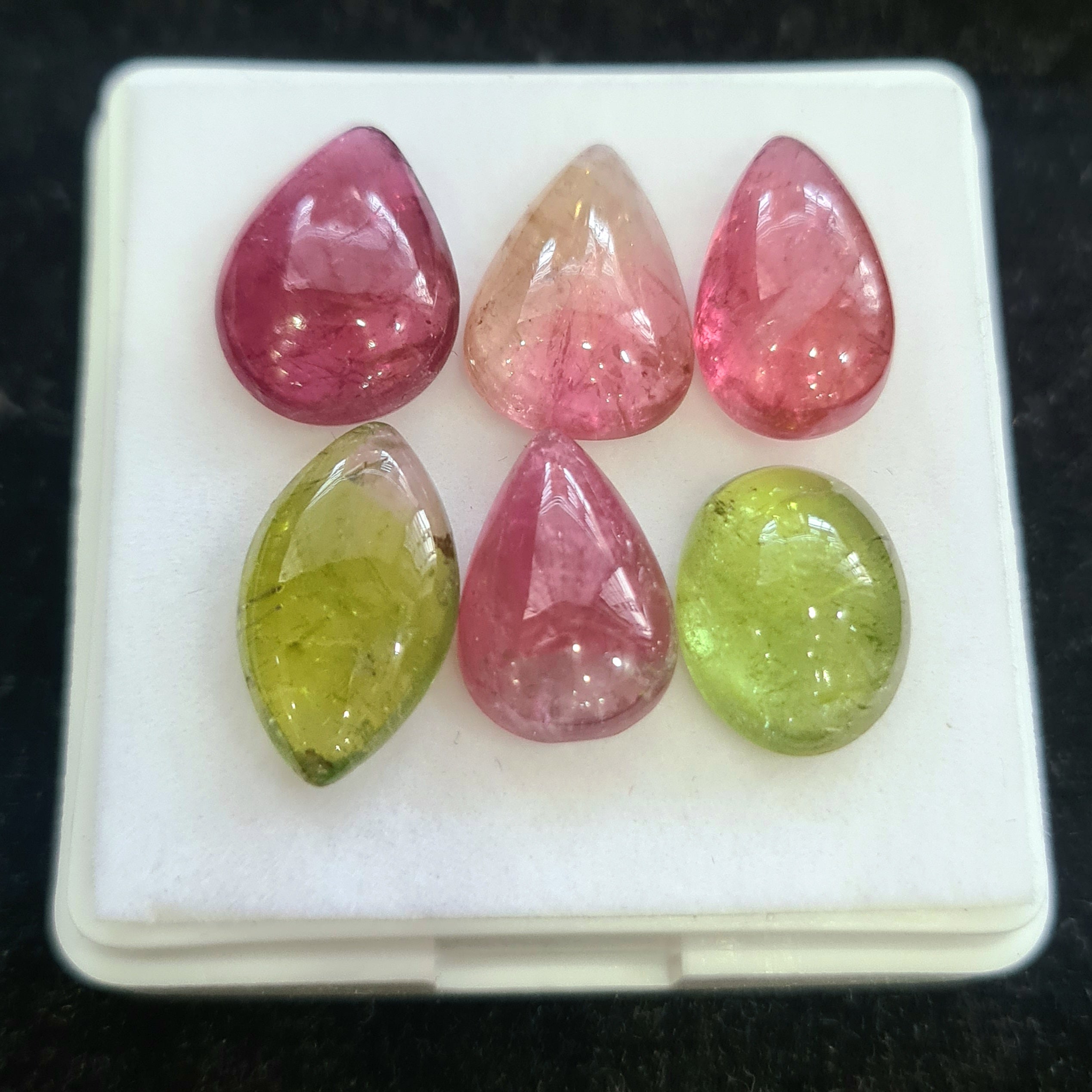 6 Pcs Natural Multi Tourmaline Cabochon | Mix | Size: 12-14mm