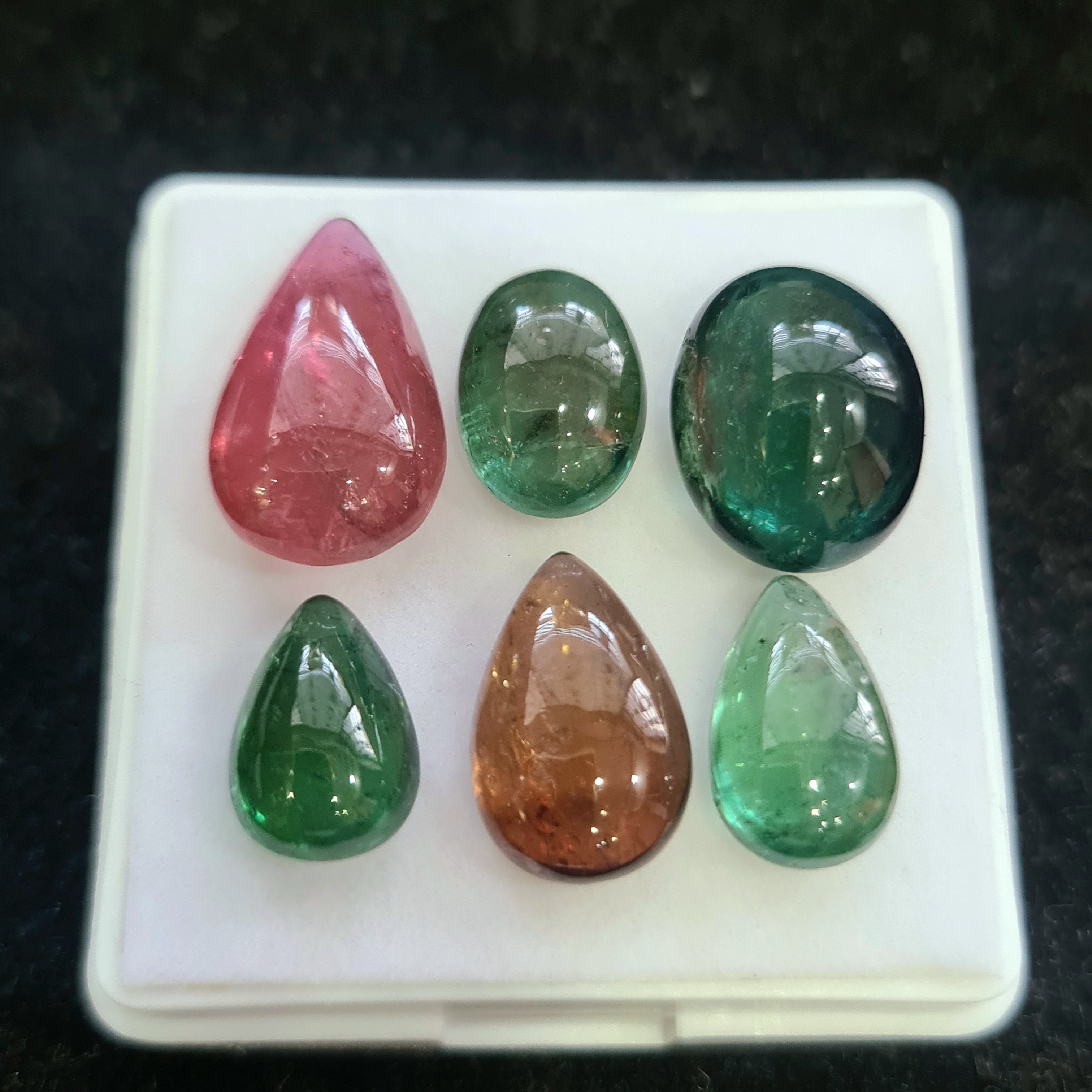 6 Pcs Natural Multi Tourmaline Cabochon | Mix | Size: 11-17mm