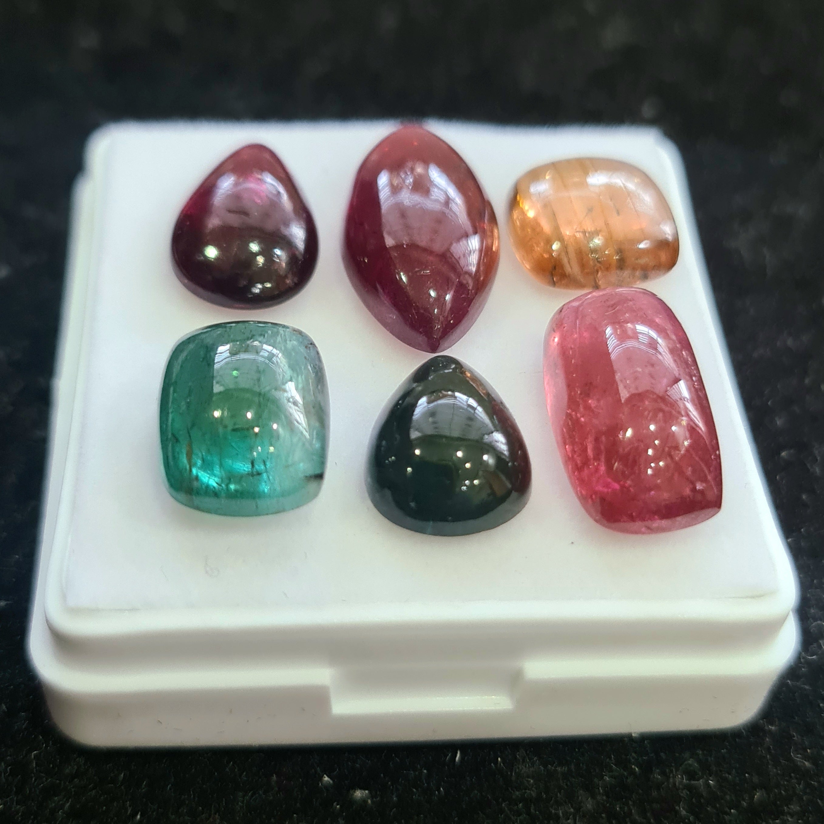 6 Pcs Natural Multi Tourmaline Cabochon | Mix | Size: 12-19mm
