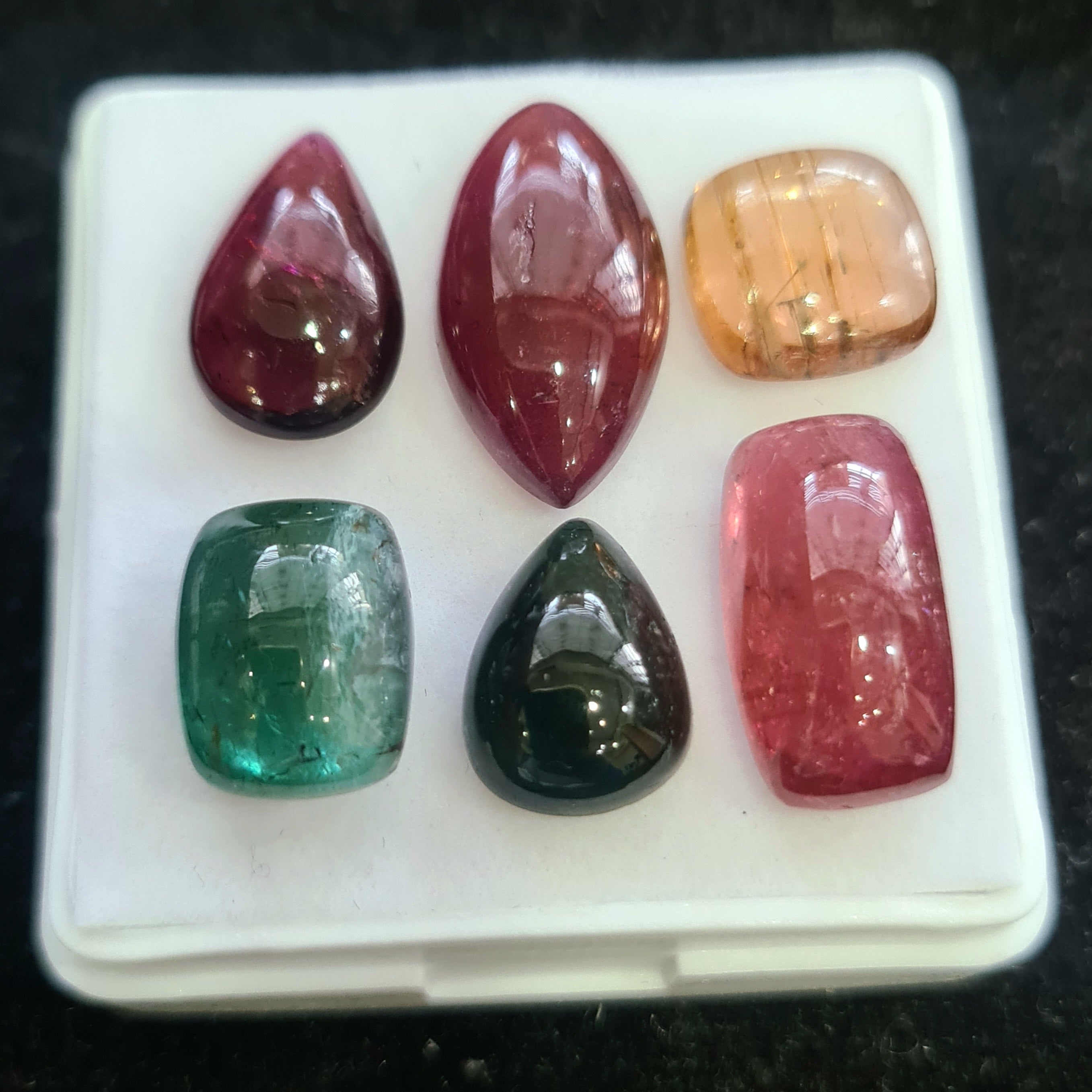 6 Pcs Natural Multi Tourmaline Cabochon | Mix | Size: 12-19mm