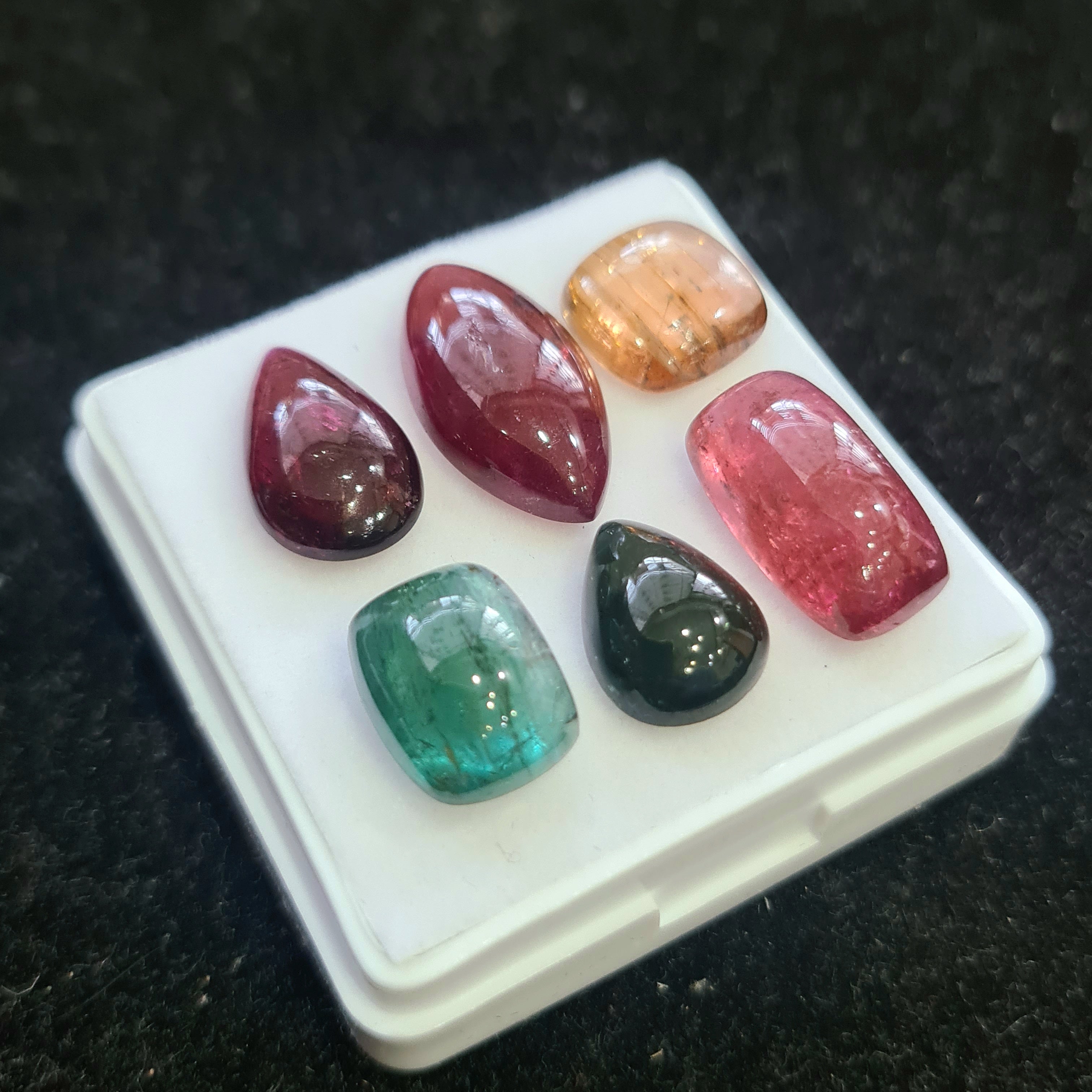 6 Pcs Natural Multi Tourmaline Cabochon | Mix | Size: 12-19mm