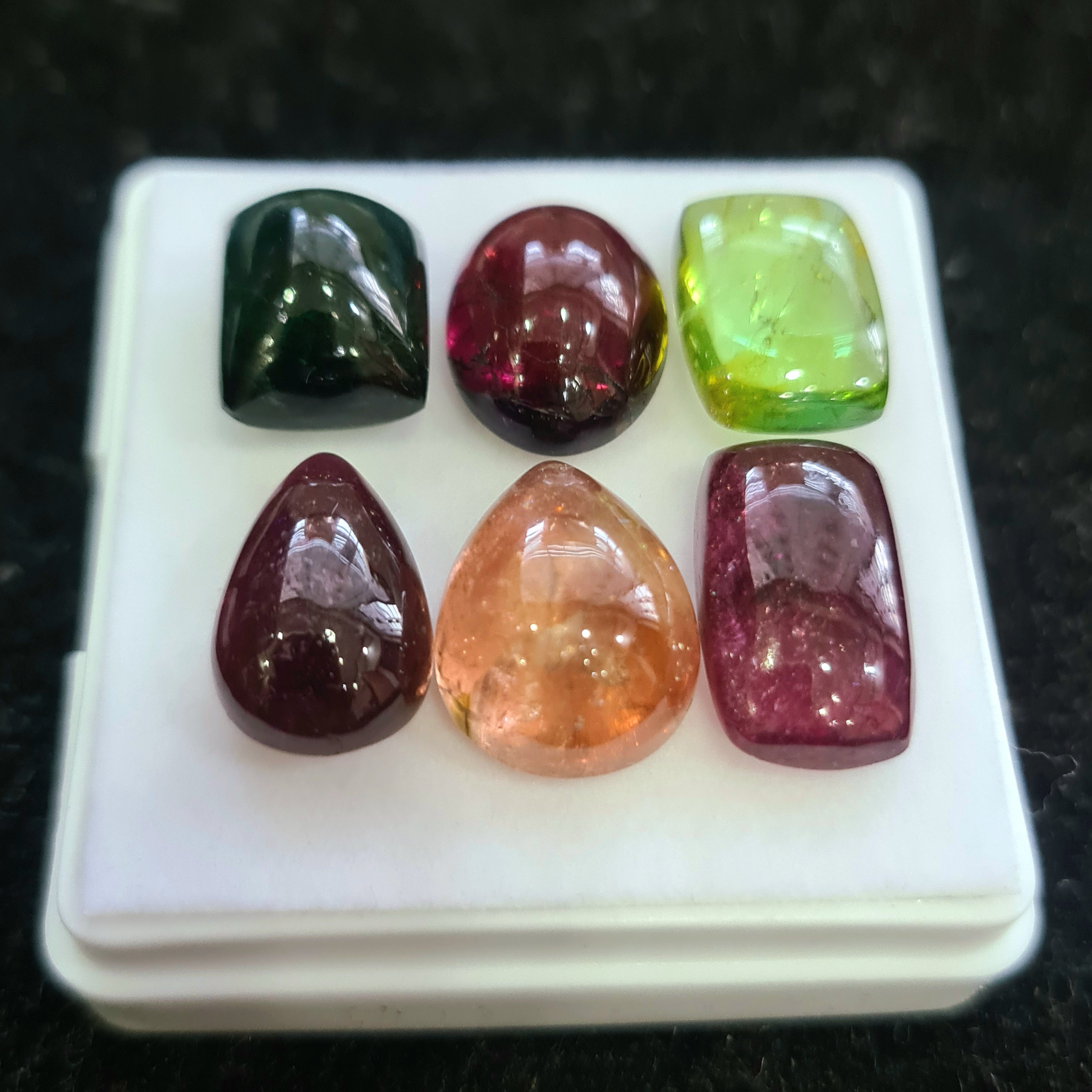 6 Pcs Natural Multi Tourmaline Cabochon | Mix | Size: 11-15mm