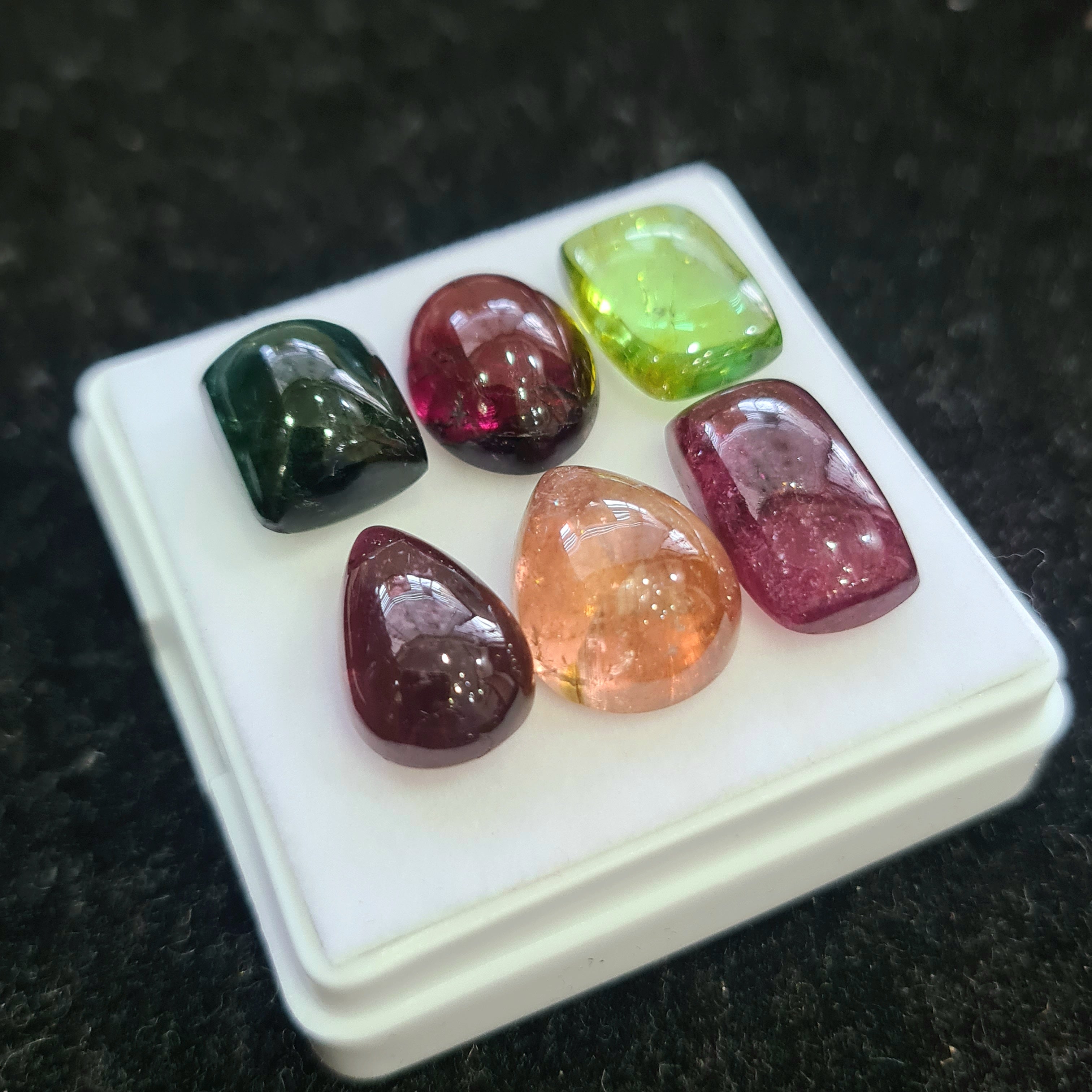 6 Pcs Natural Multi Tourmaline Cabochon | Mix | Size: 11-15mm