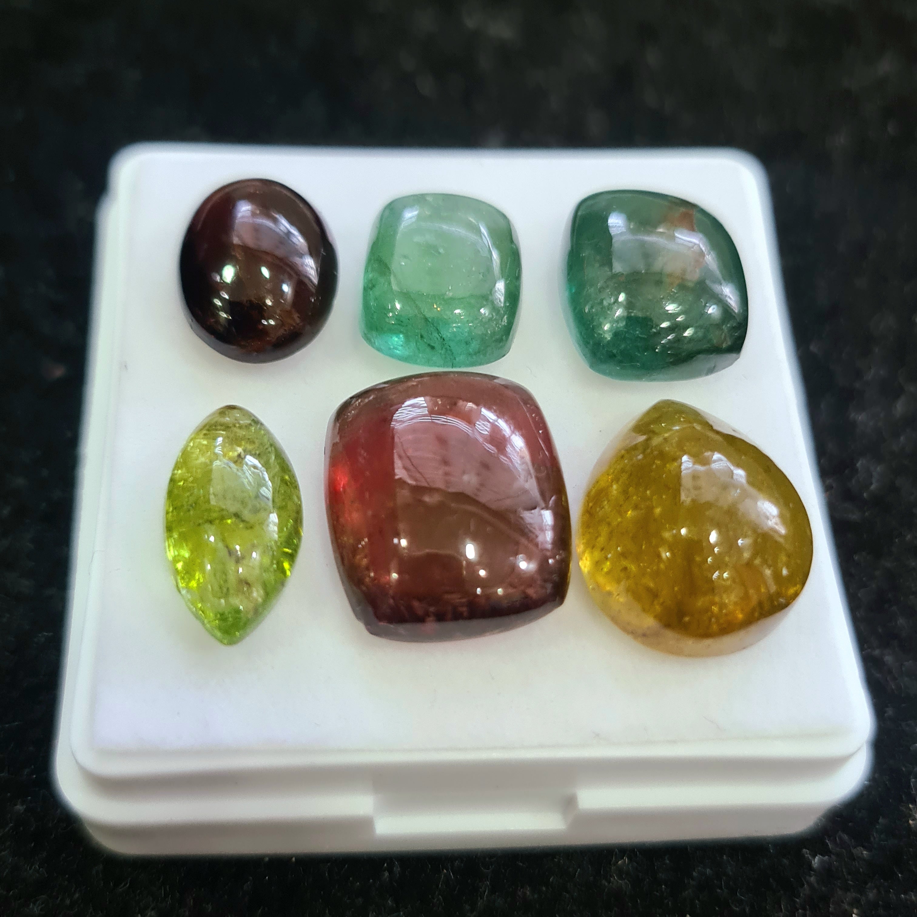 6 Pcs Natural Multi Tourmaline Cabochon | Mix | Size: 11-14mm