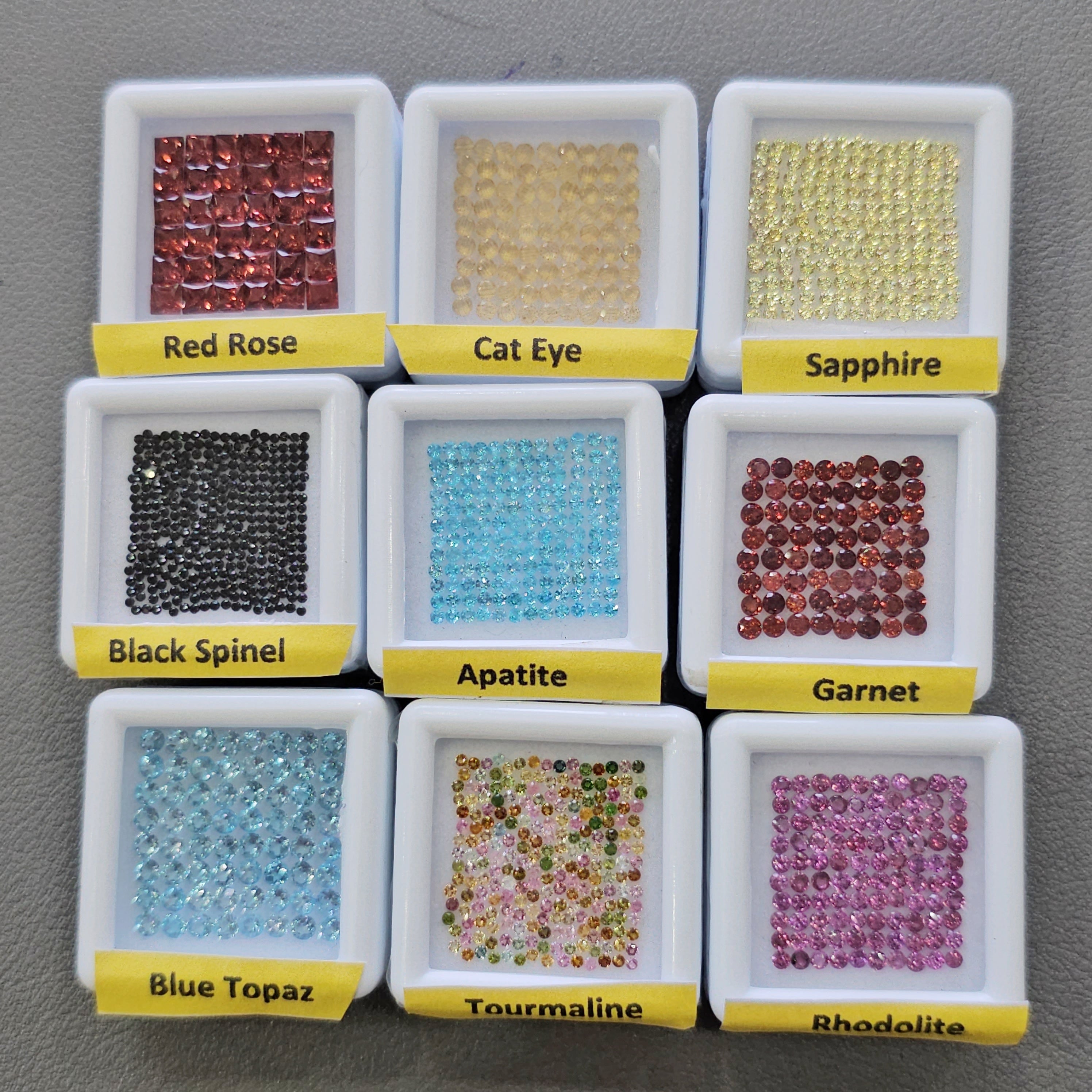 9 Sets of gemstone: Sapphires, Apatite, Topa, Tourmaline, Spinel and more