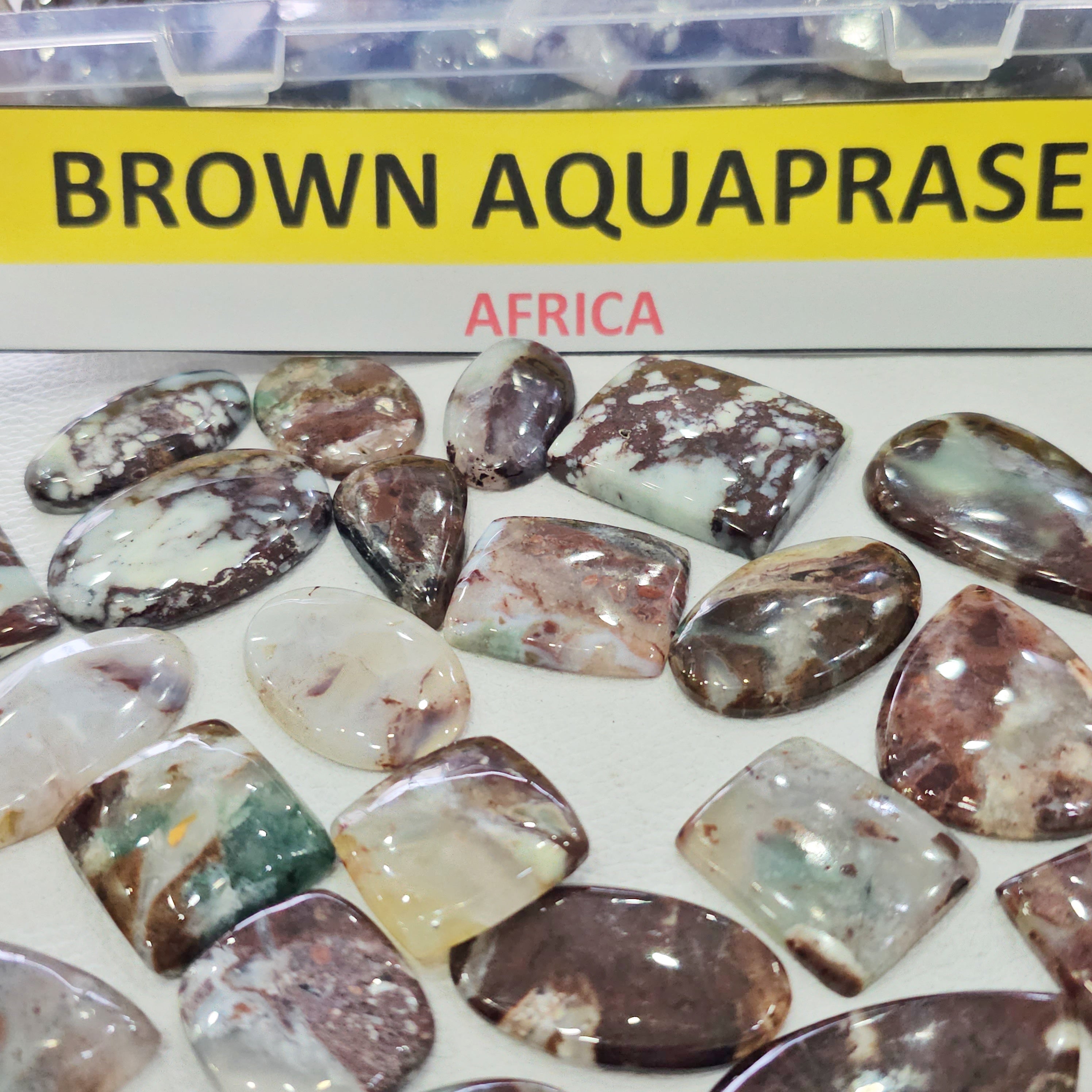 500 Grams Natural Brown Aquaprase Cabochons | 1"–2" Inches | 60–80 Pcs | Mixed Shapes
