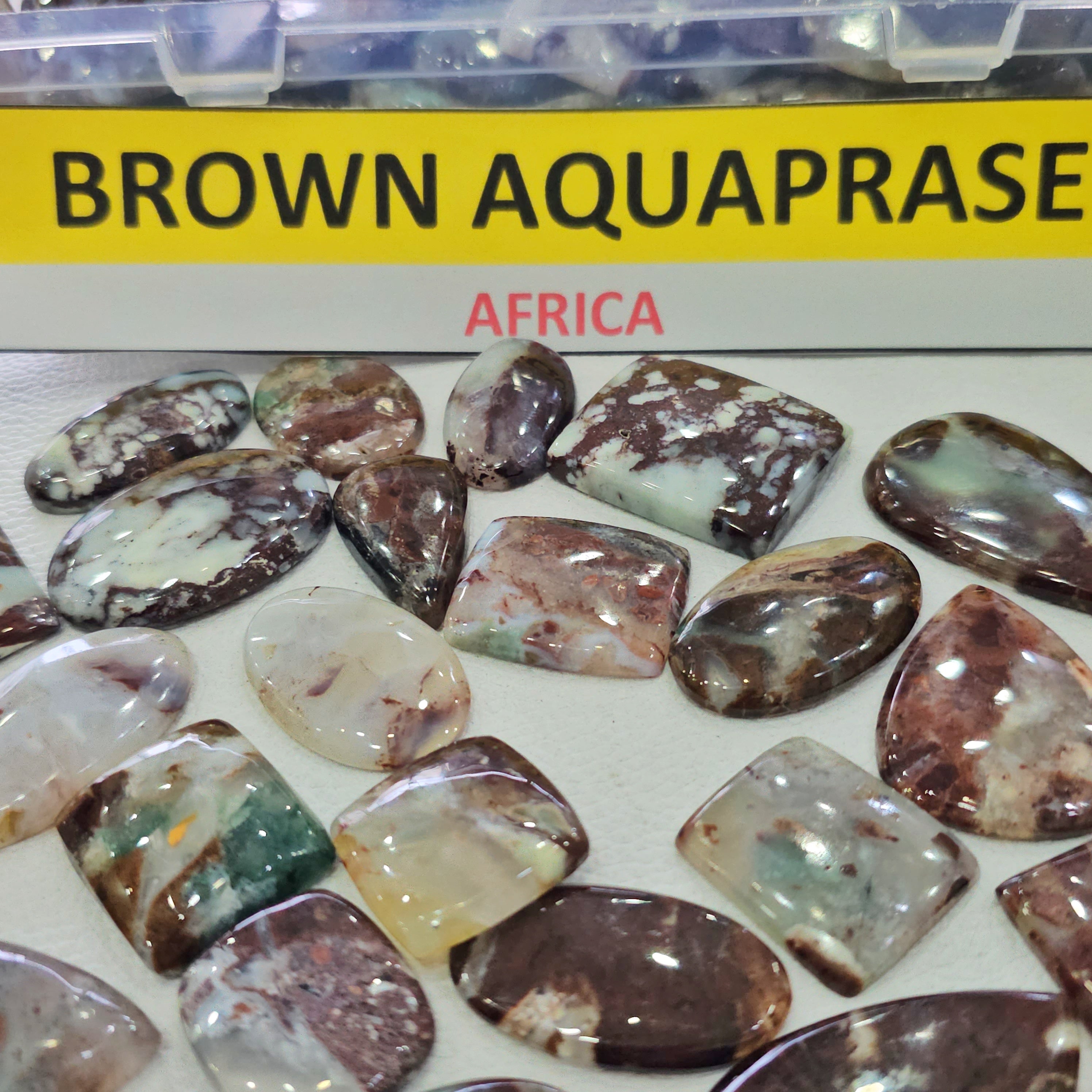 500 Grams Natural Brown Aquaprase Cabochons | 1"–2" Inches | 60–80 Pcs | Mixed Shapes