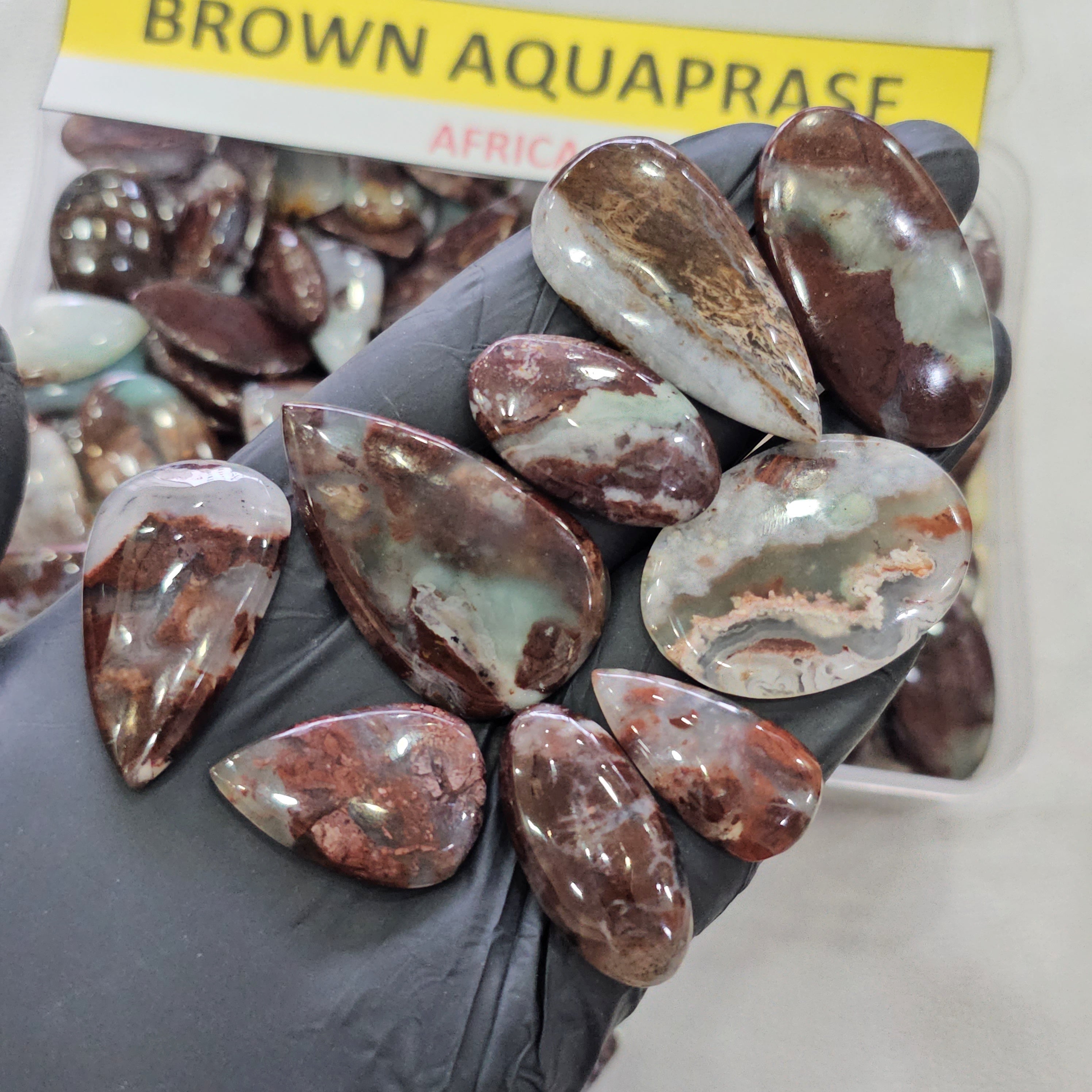 500 Grams Natural Brown Aquaprase Cabochons | 1"–2" Inches | 60–80 Pcs | Mixed Shapes