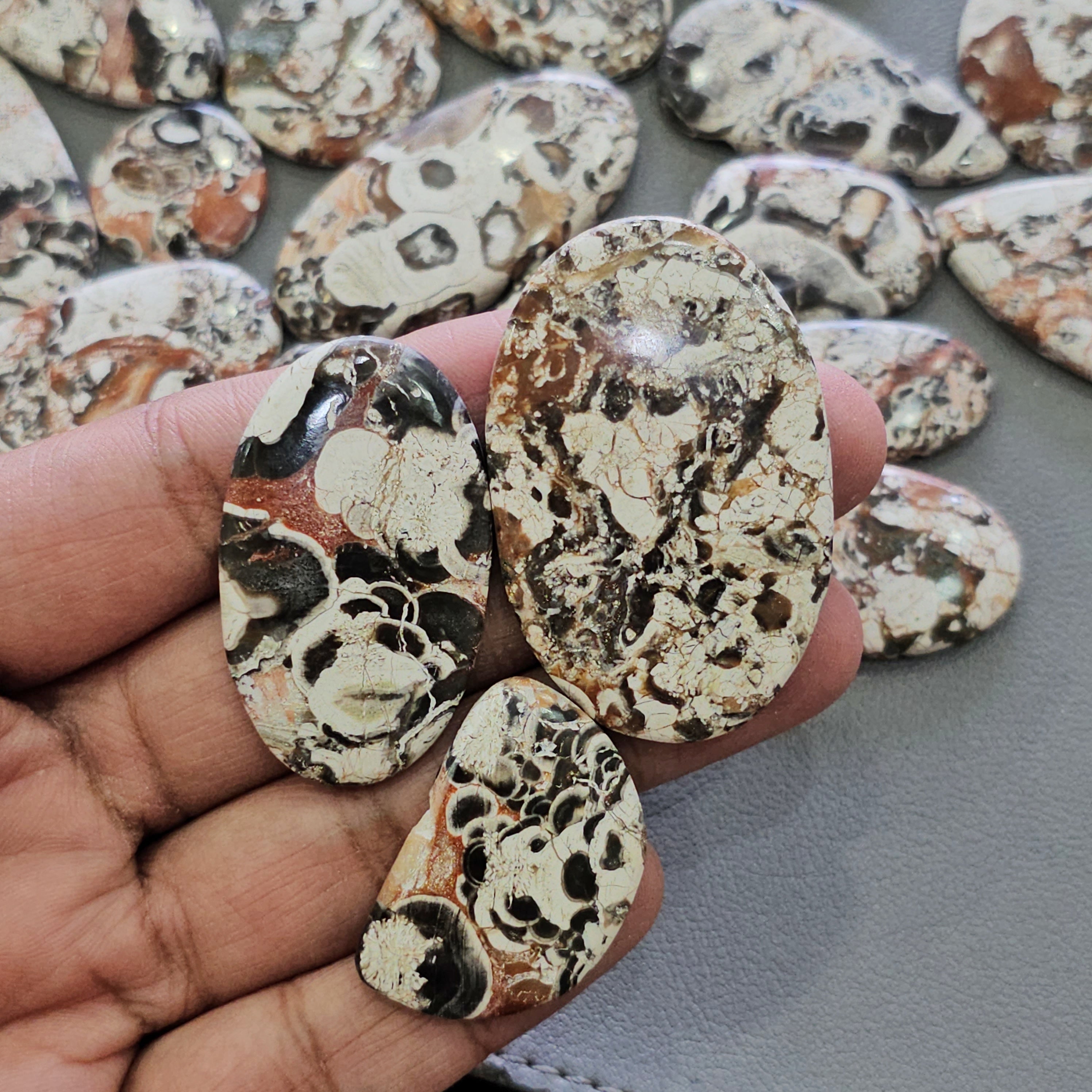 100 Grams Natural Mushroom Jasper Cabochons | 25–50mm | 10 Pcs Approx | Top Quality