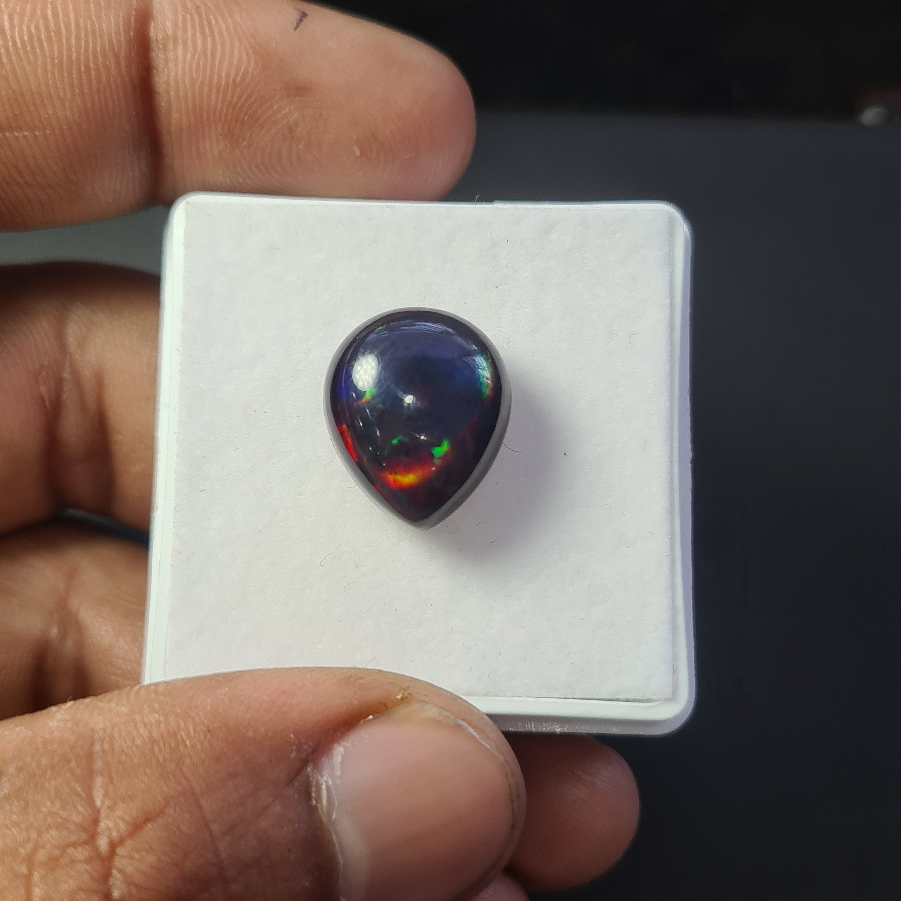 Ethiopian Black Smoked Opal Cabochon | Pear | Size: 16x14mm - The LabradoriteKing